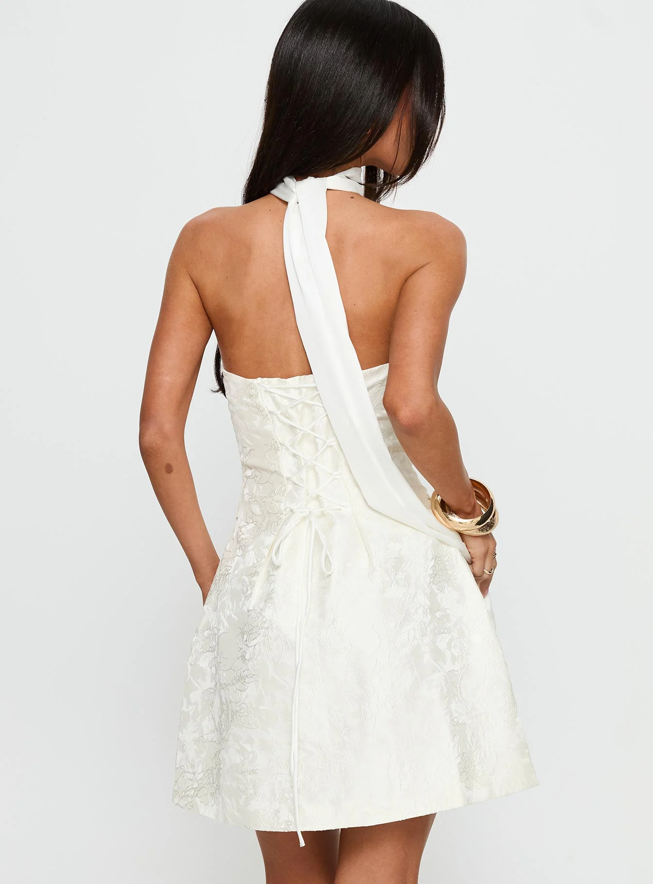 Pearla Strapless Scarf Mini Dress Ivory