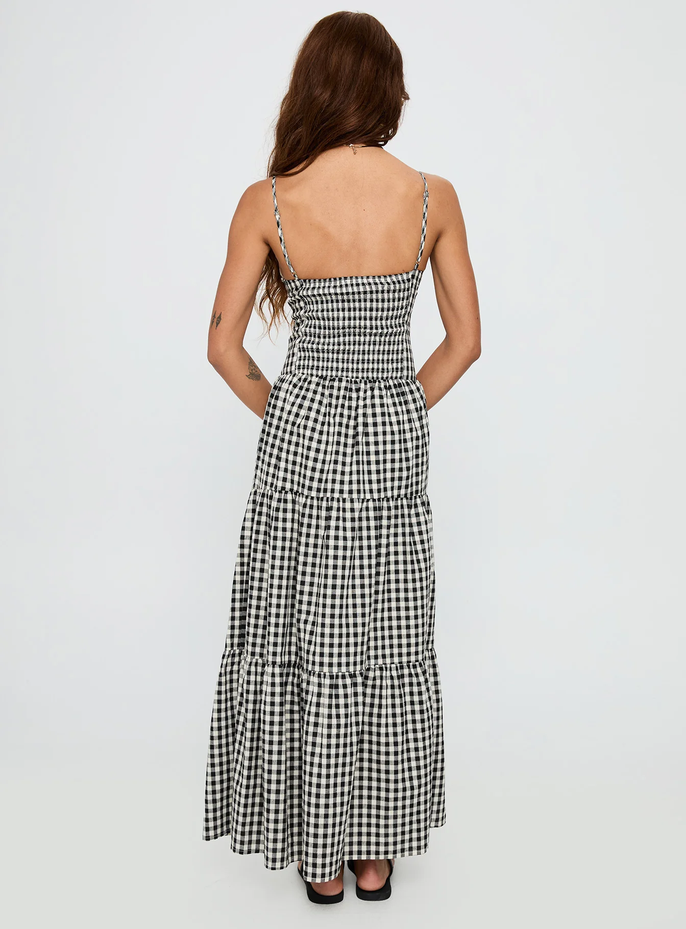 Avaleine Tiered Maxi Dress Black / White Check