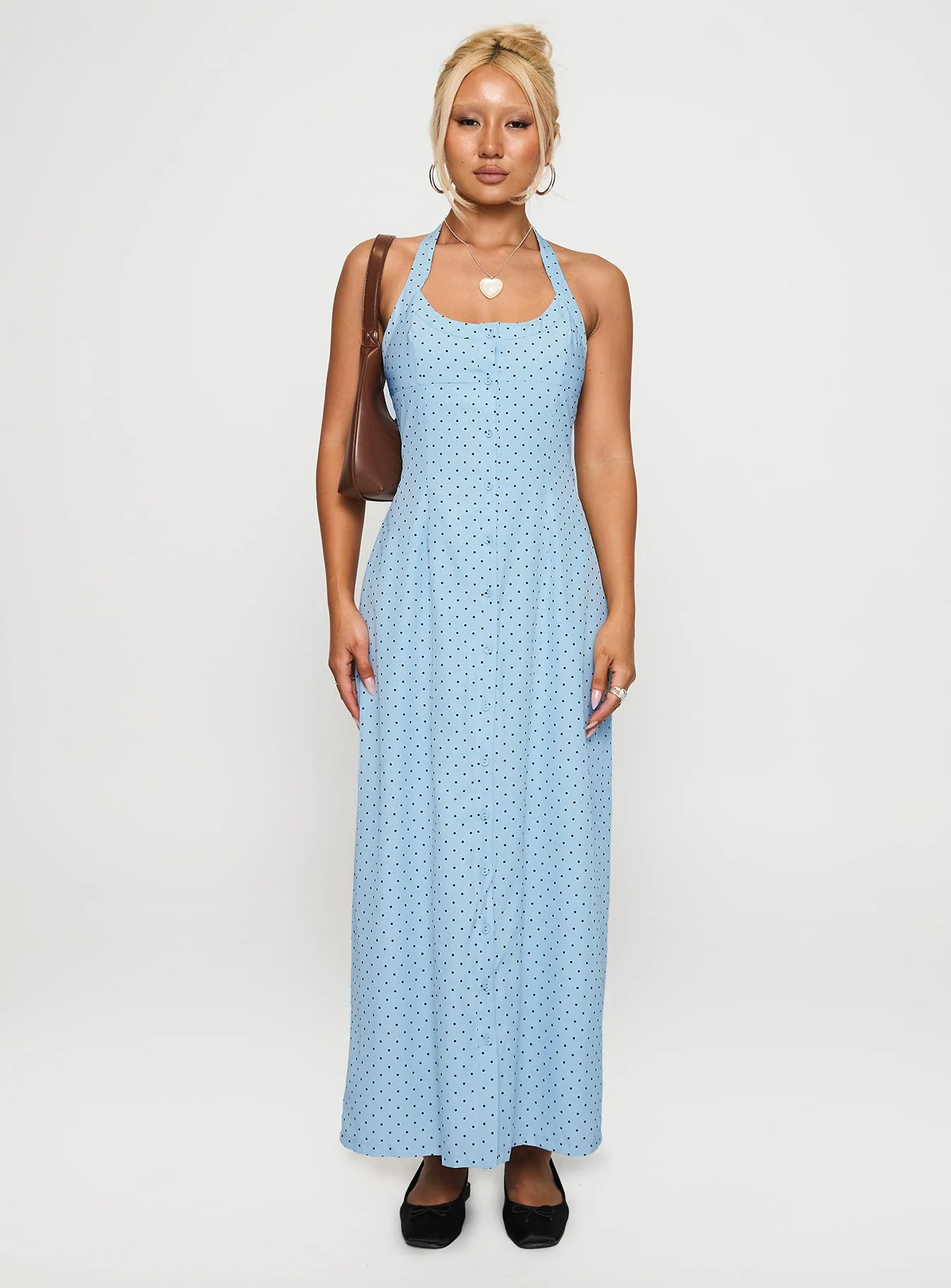 Mallorie Halter Maxi Dress Blue / Black Polka