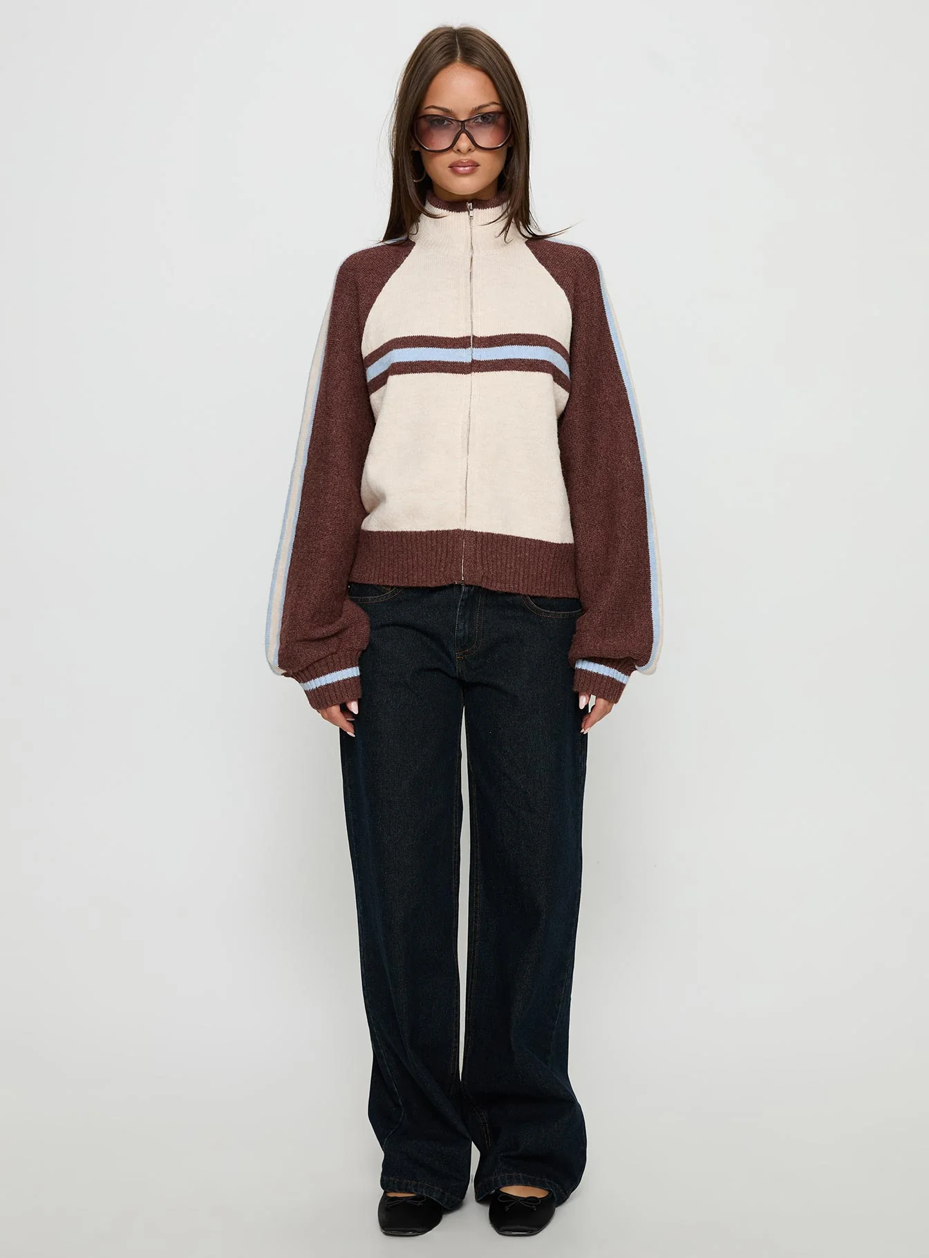 Lexanne Zip Through Knit Jumper Cream Multi