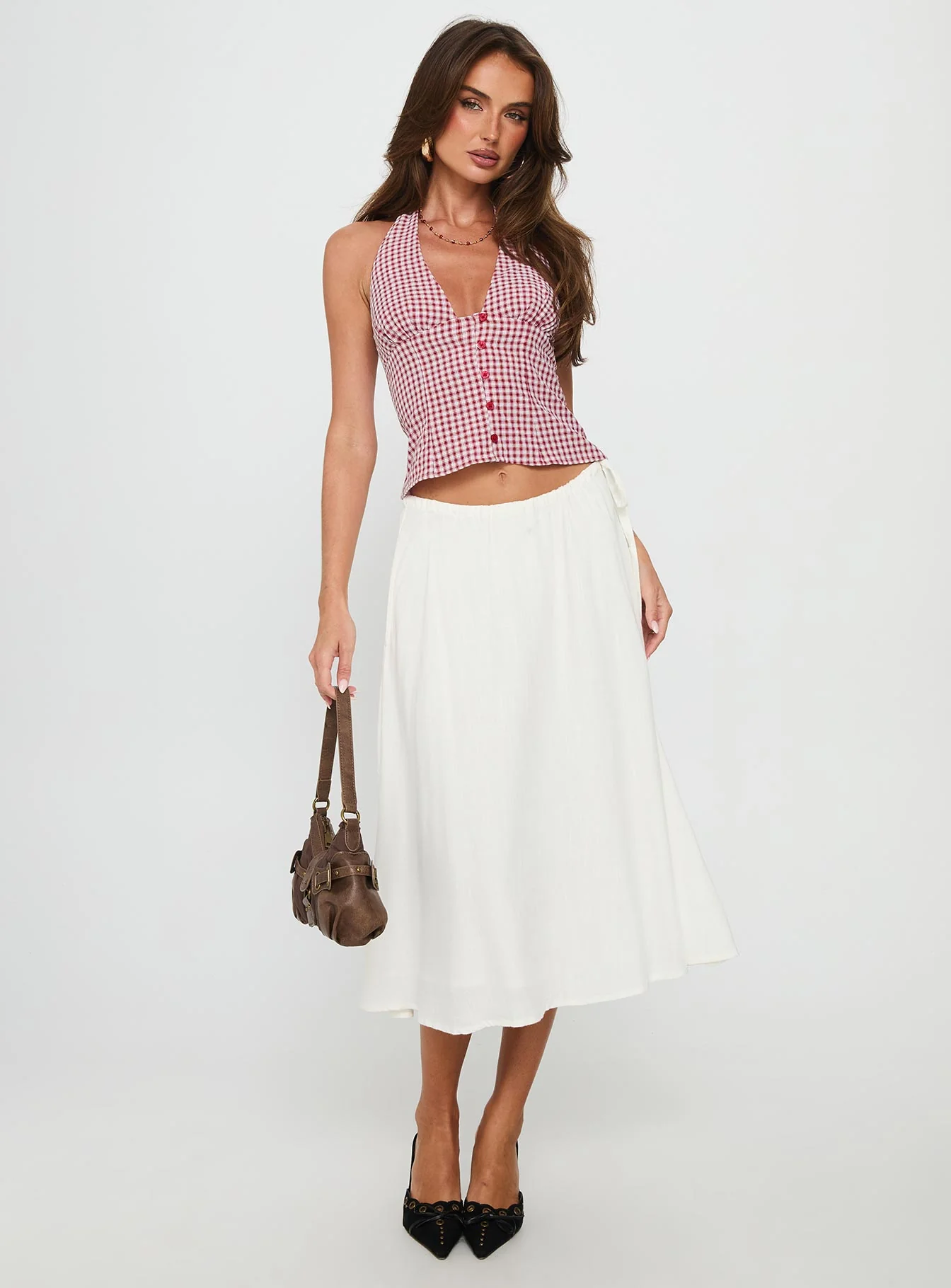 Persuasion Tie Side Midi Skirt White