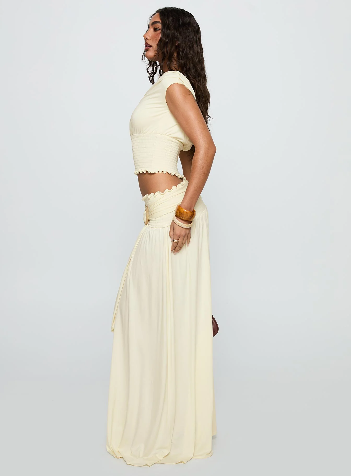 Full Orbit Shirred Maxi Skirt Cream