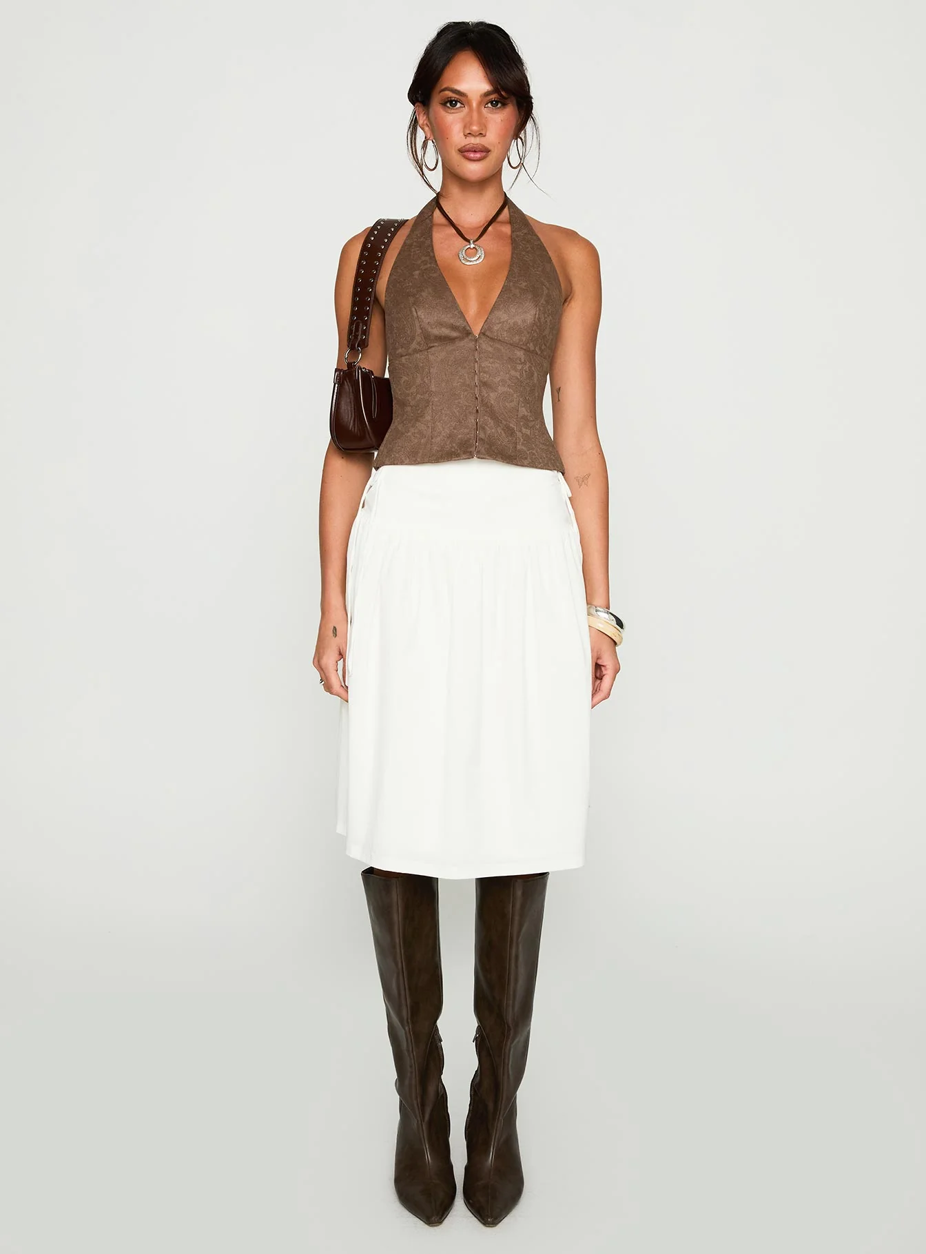Down The Line Halter Top Brown