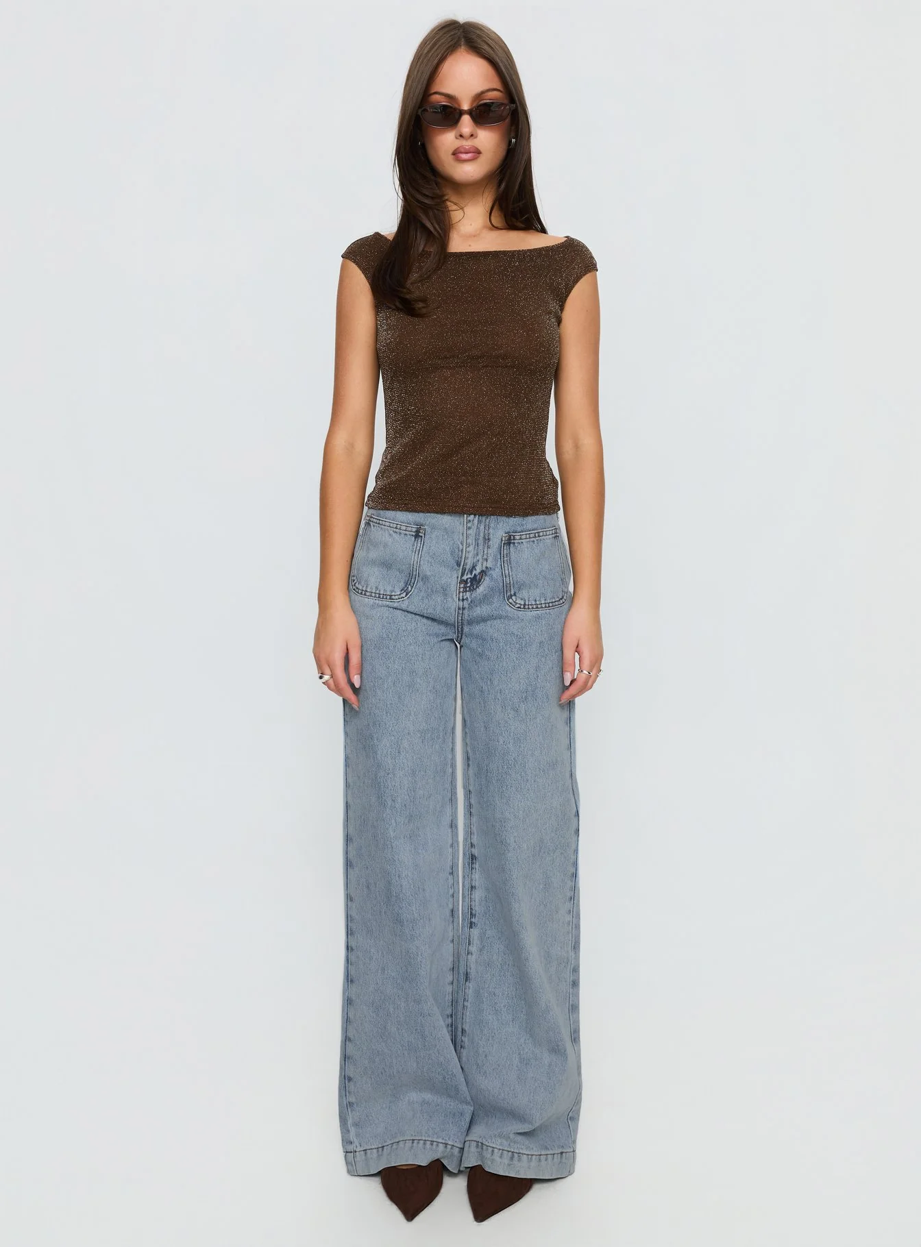 Cheirosa Off Shoulder Top Brown Shimmer