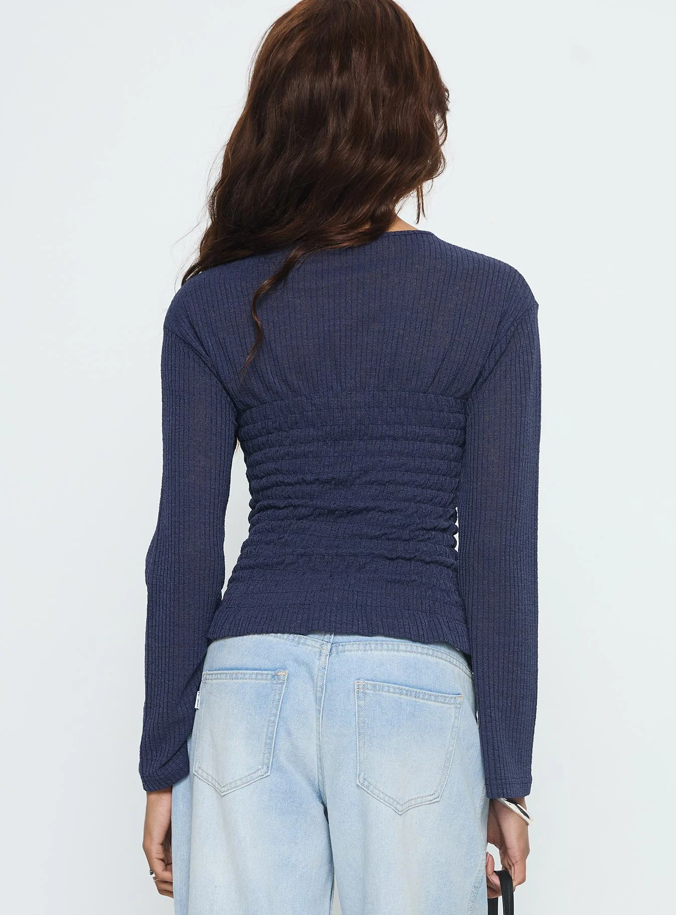 Bradly Shirred Long Sleeve Top Navy