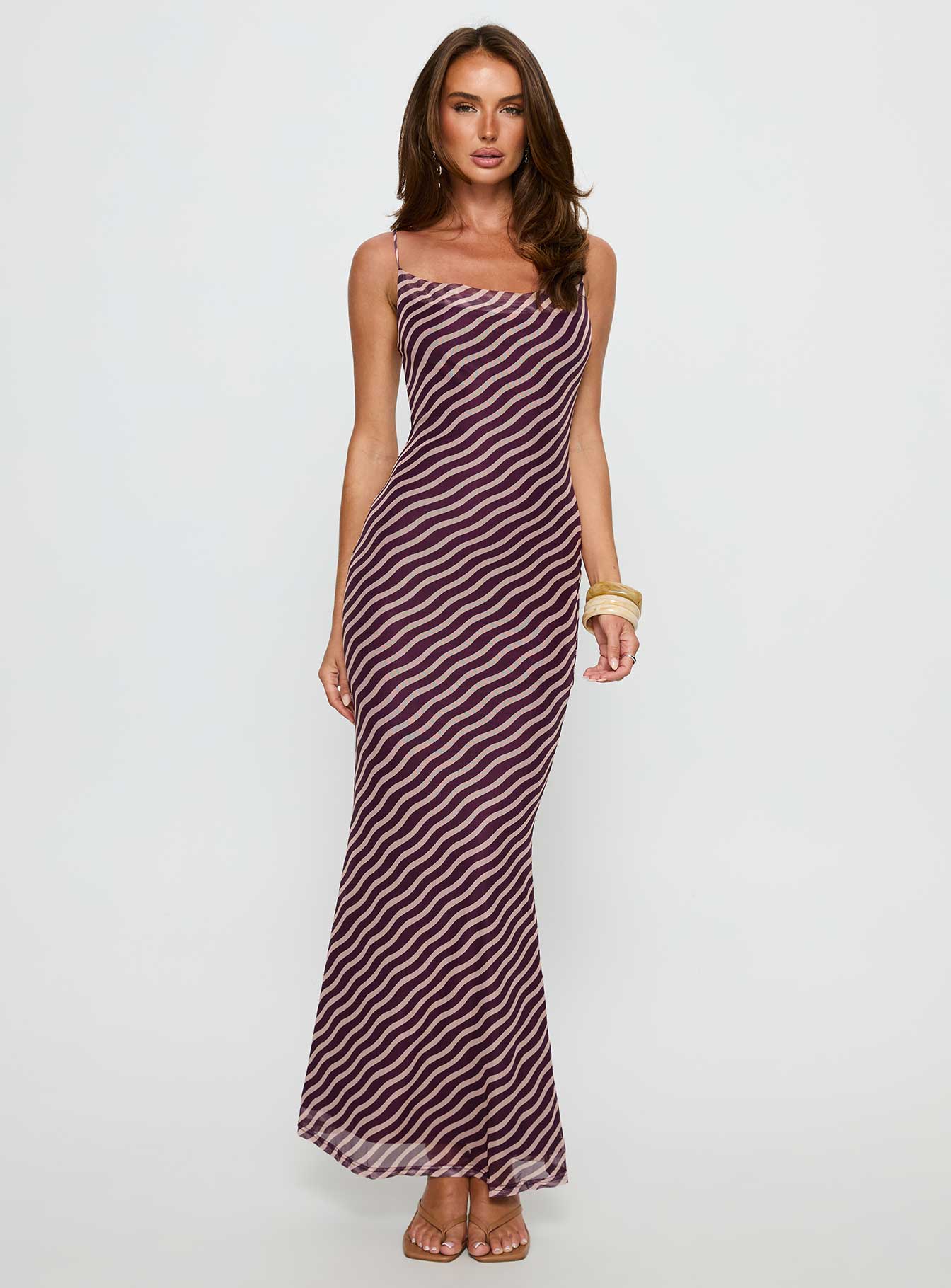 Aliah Cowl Neck Maxi Dress Brown Stripe