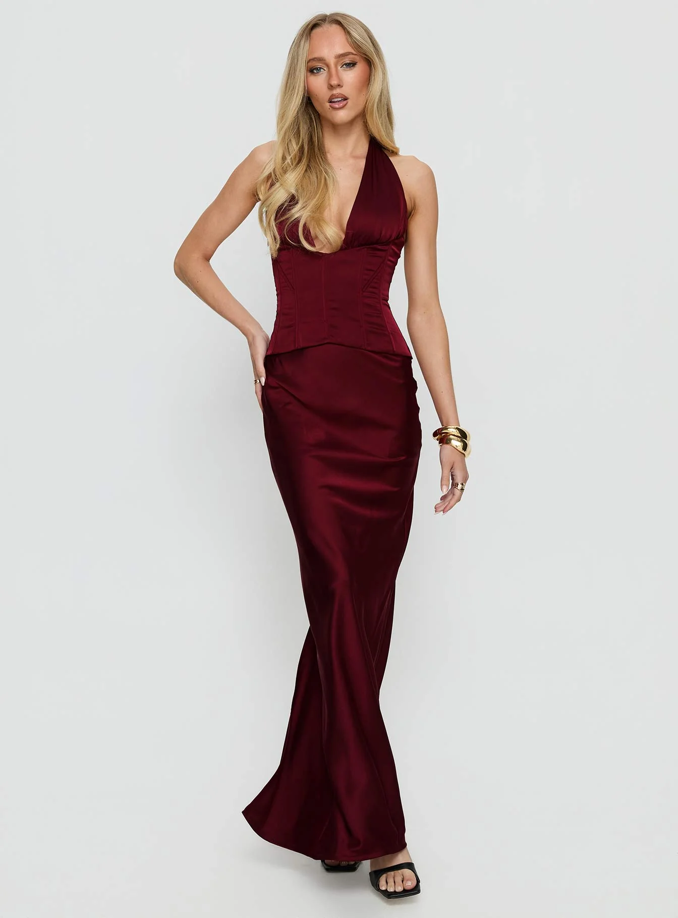 In A Trance Halter Corset Maxi Dress Red