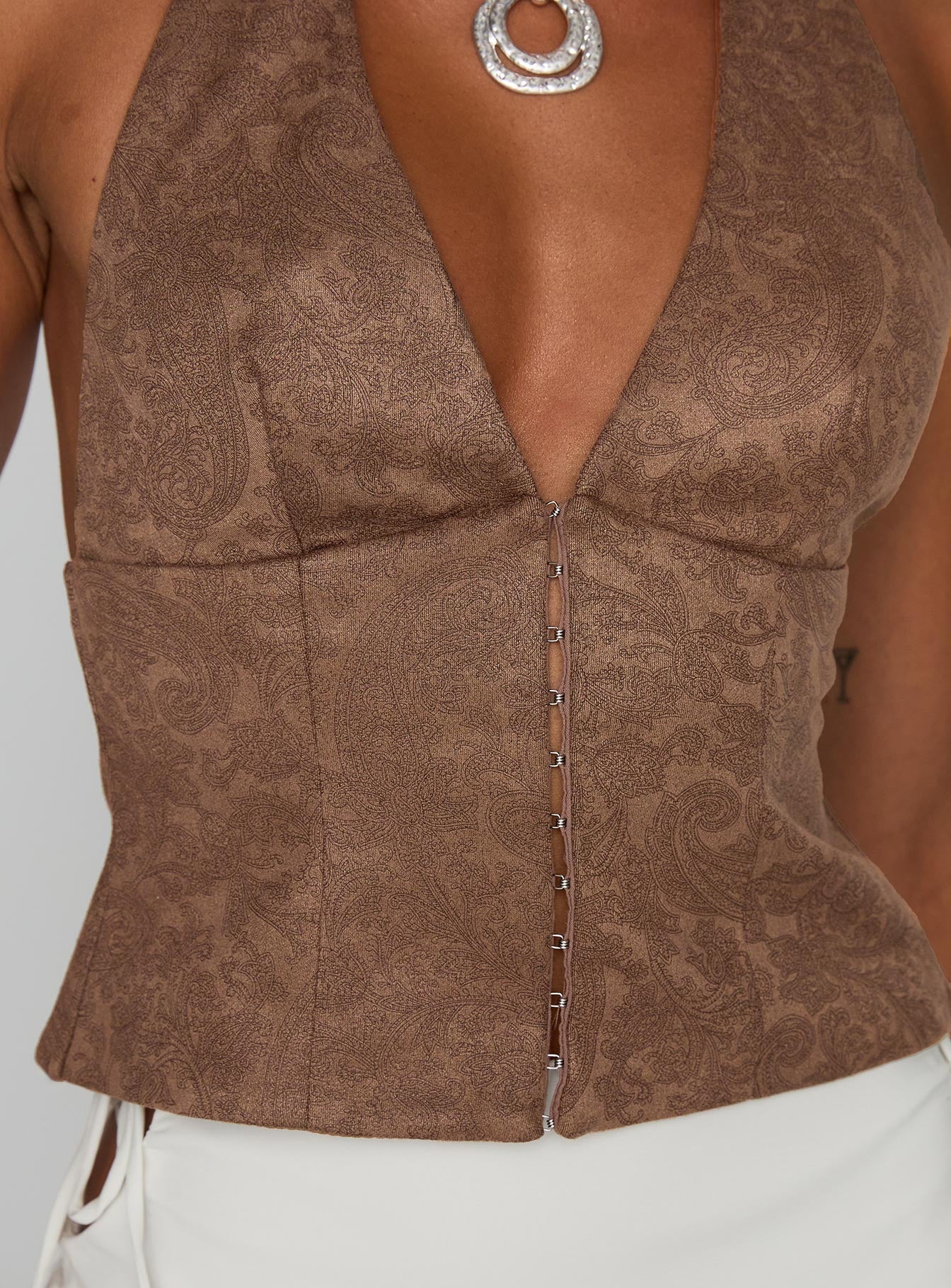 Down The Line Halter Top Brown