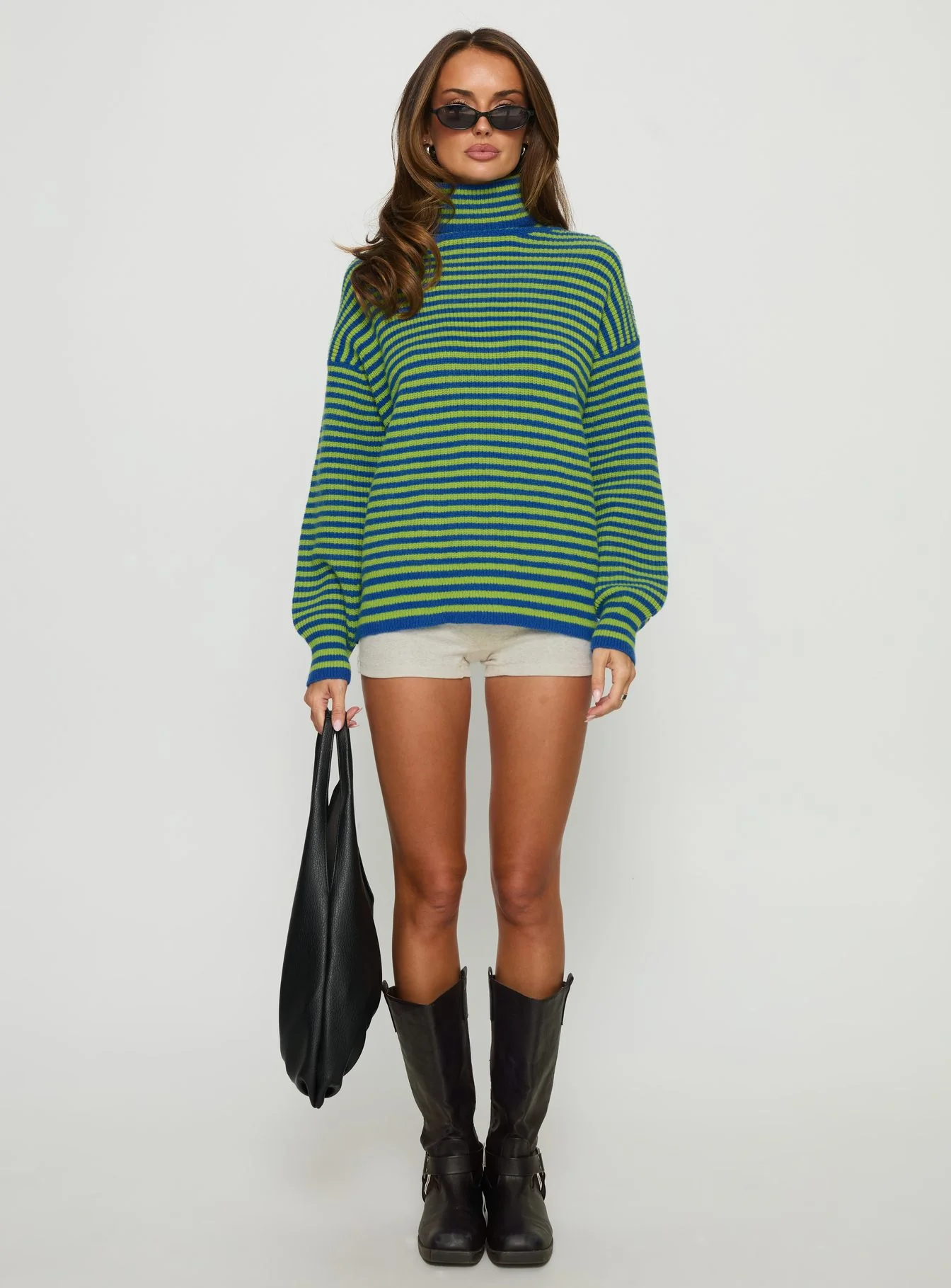 Lancelot Turtle Neck Oversized Jumper Green Stripe