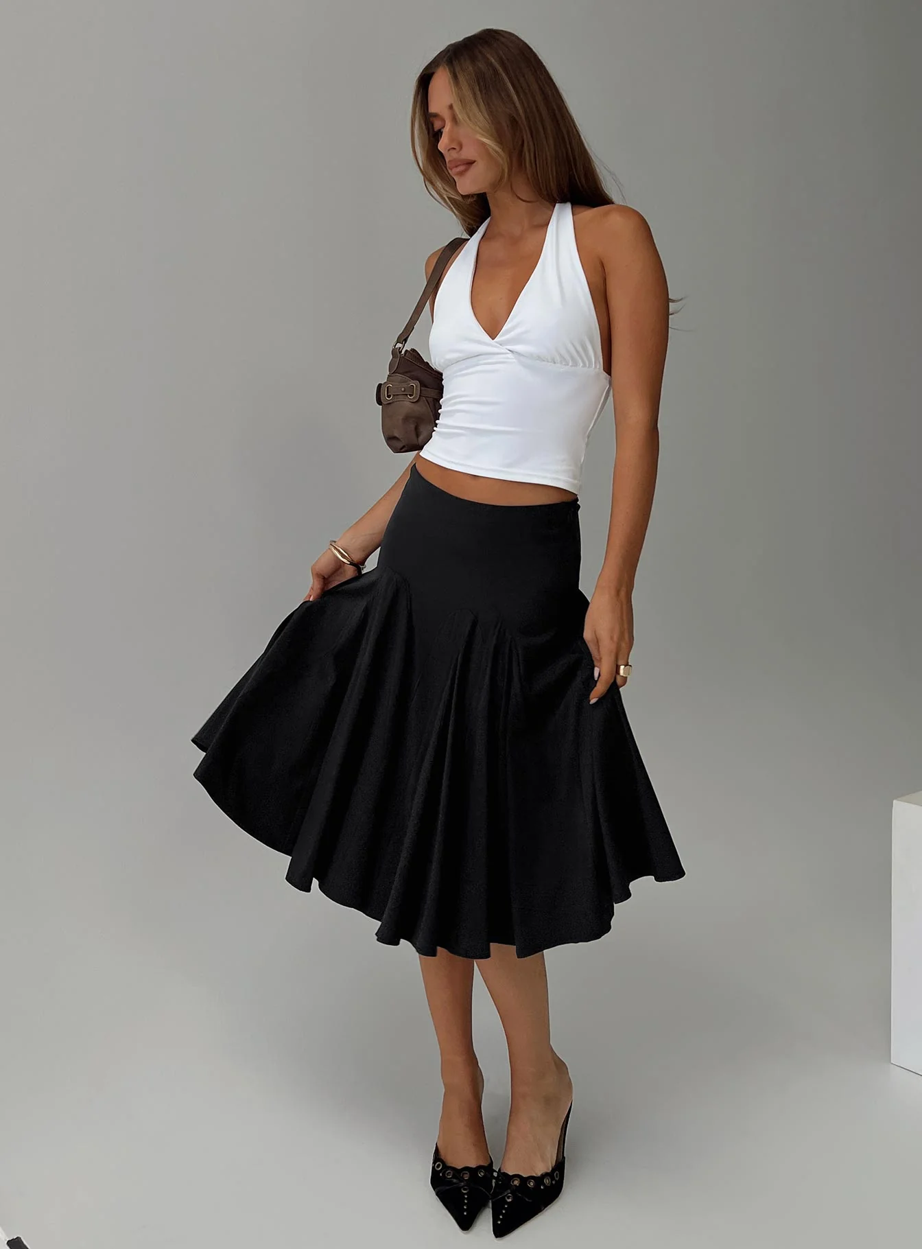 Agnette Low Rise Midi Skirt Black