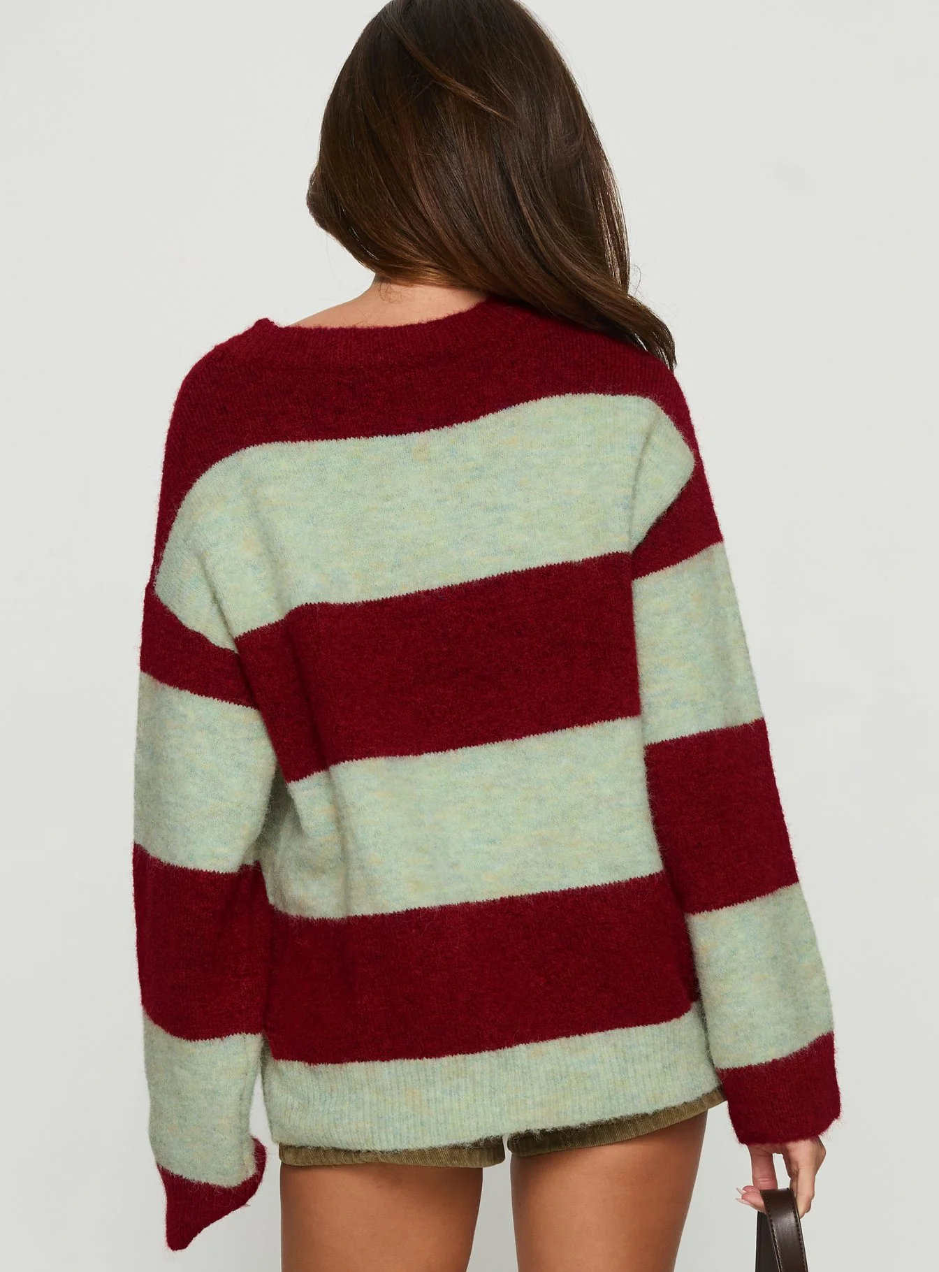 Nesha Fluffy Knit Sweater Red / Blue Stripe