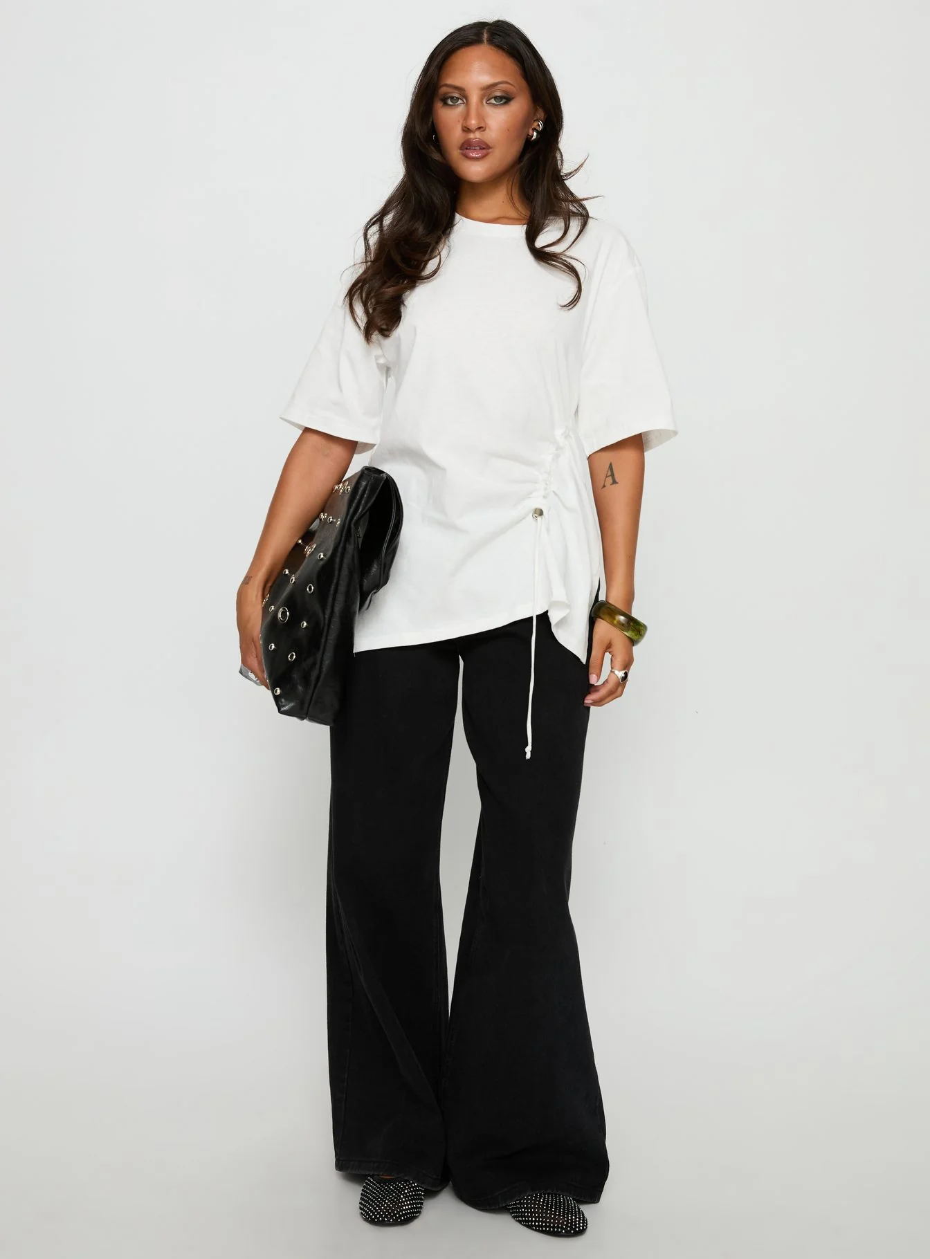 Agnessa Ruched Detail Oversized Tee White