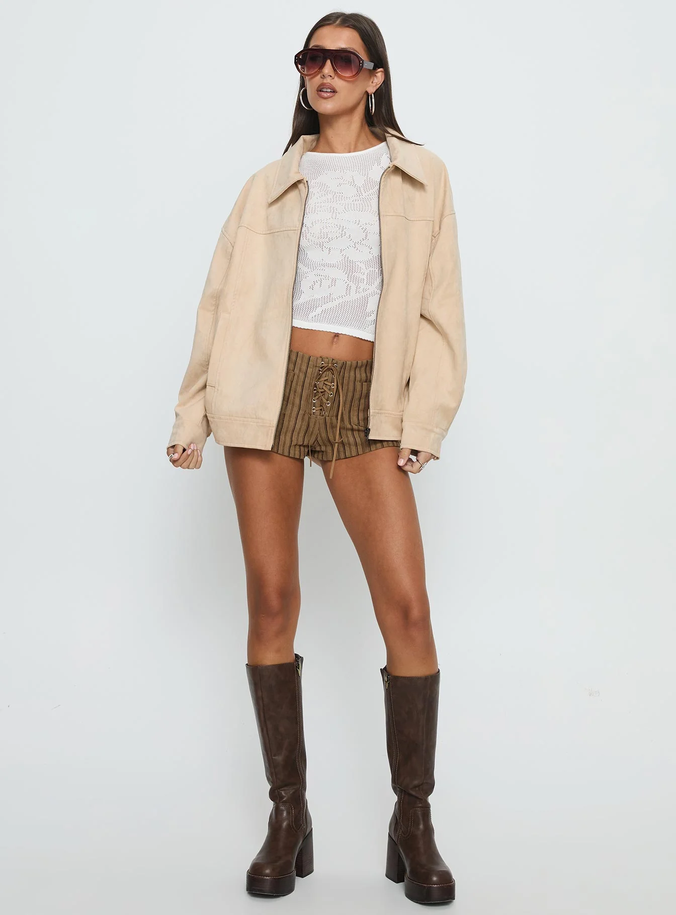 Goldsmith Faux Suede Bomber Jacket Beige