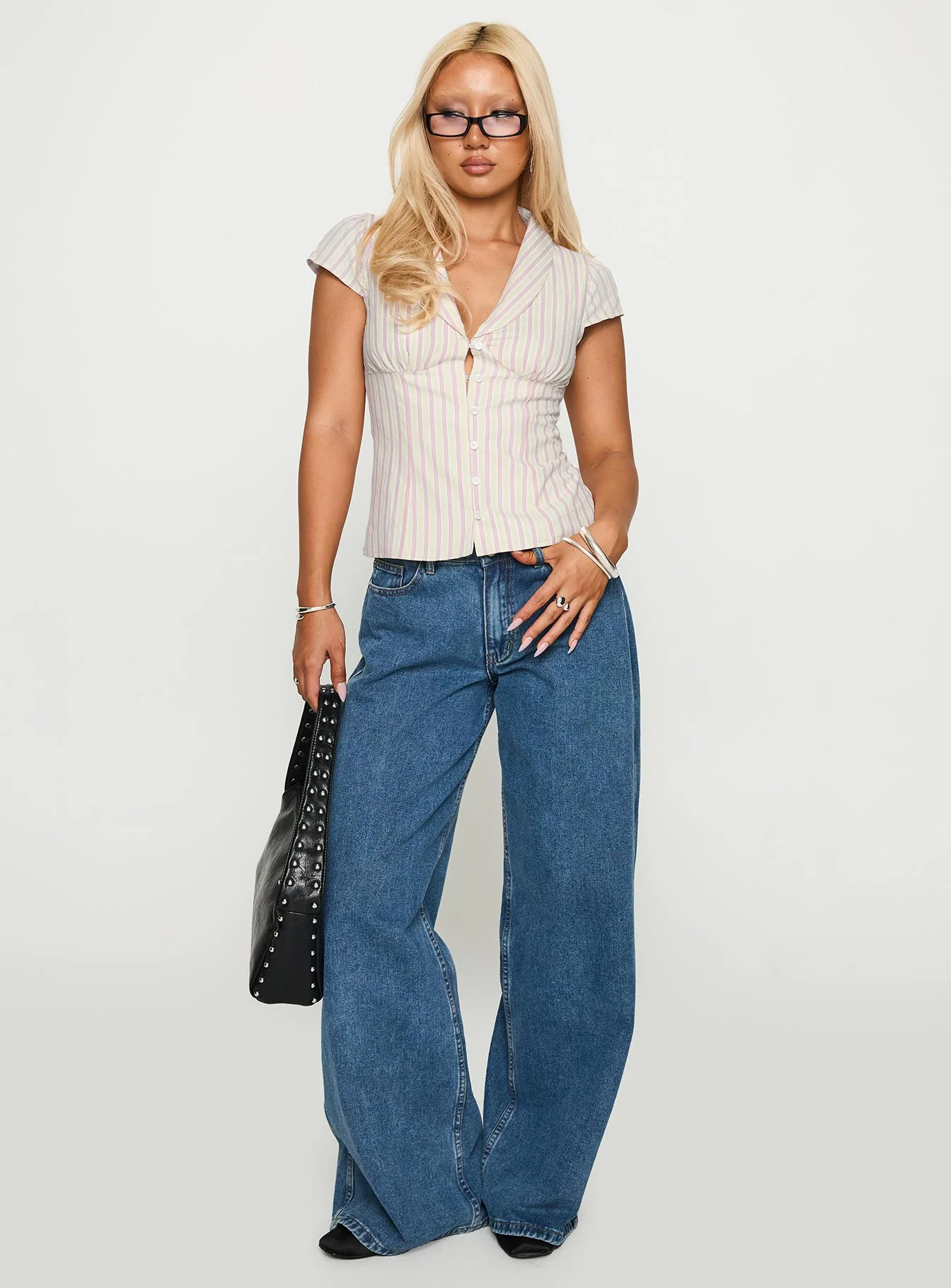 Ellis Island Collared Top Pink Stripe