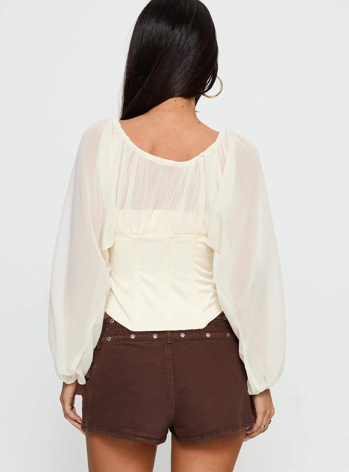 Gypsie Blouson Long Sleeve Corset Top Antique White