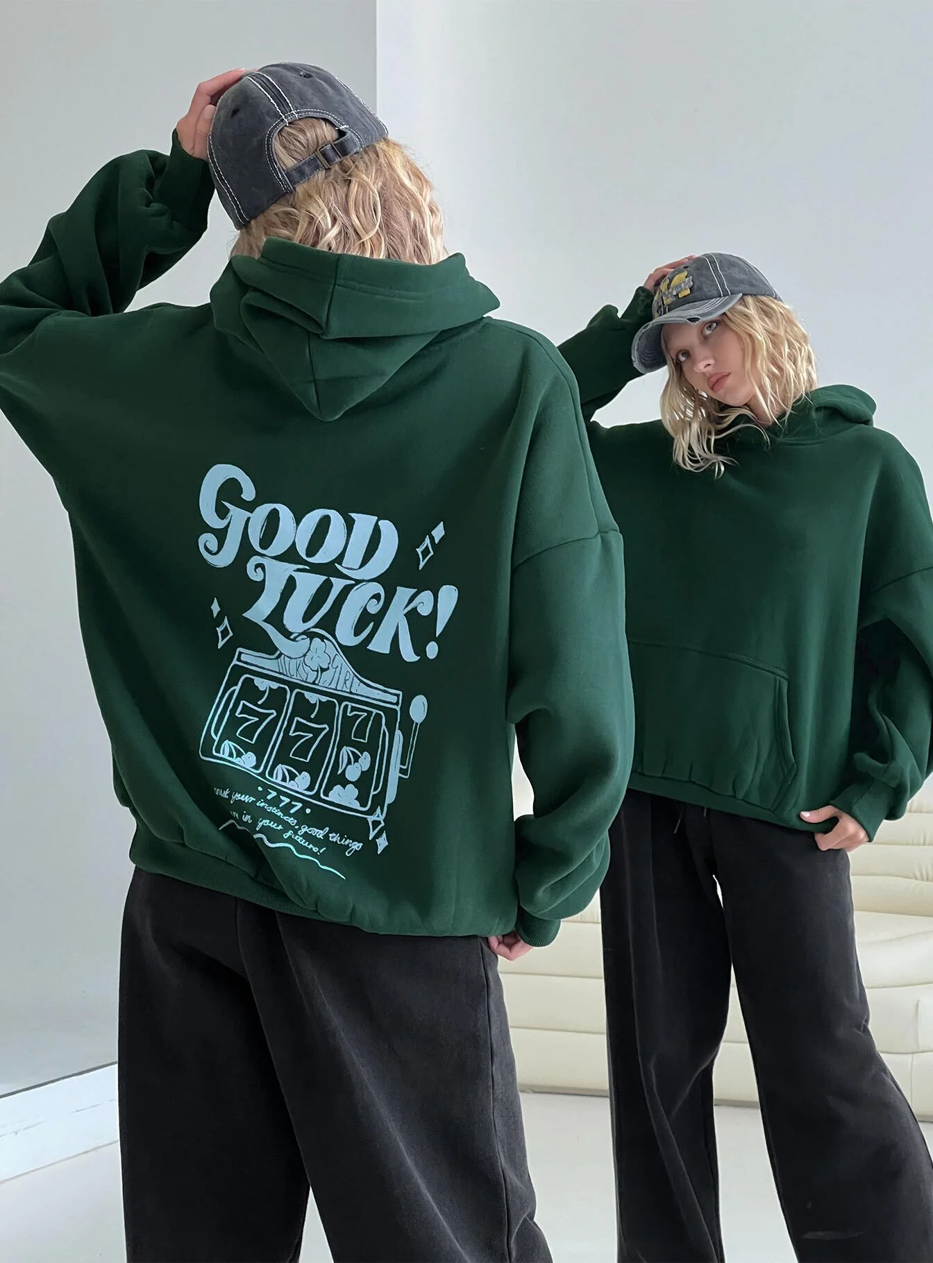 Good Luck Graphic Hoodie Green / Blue