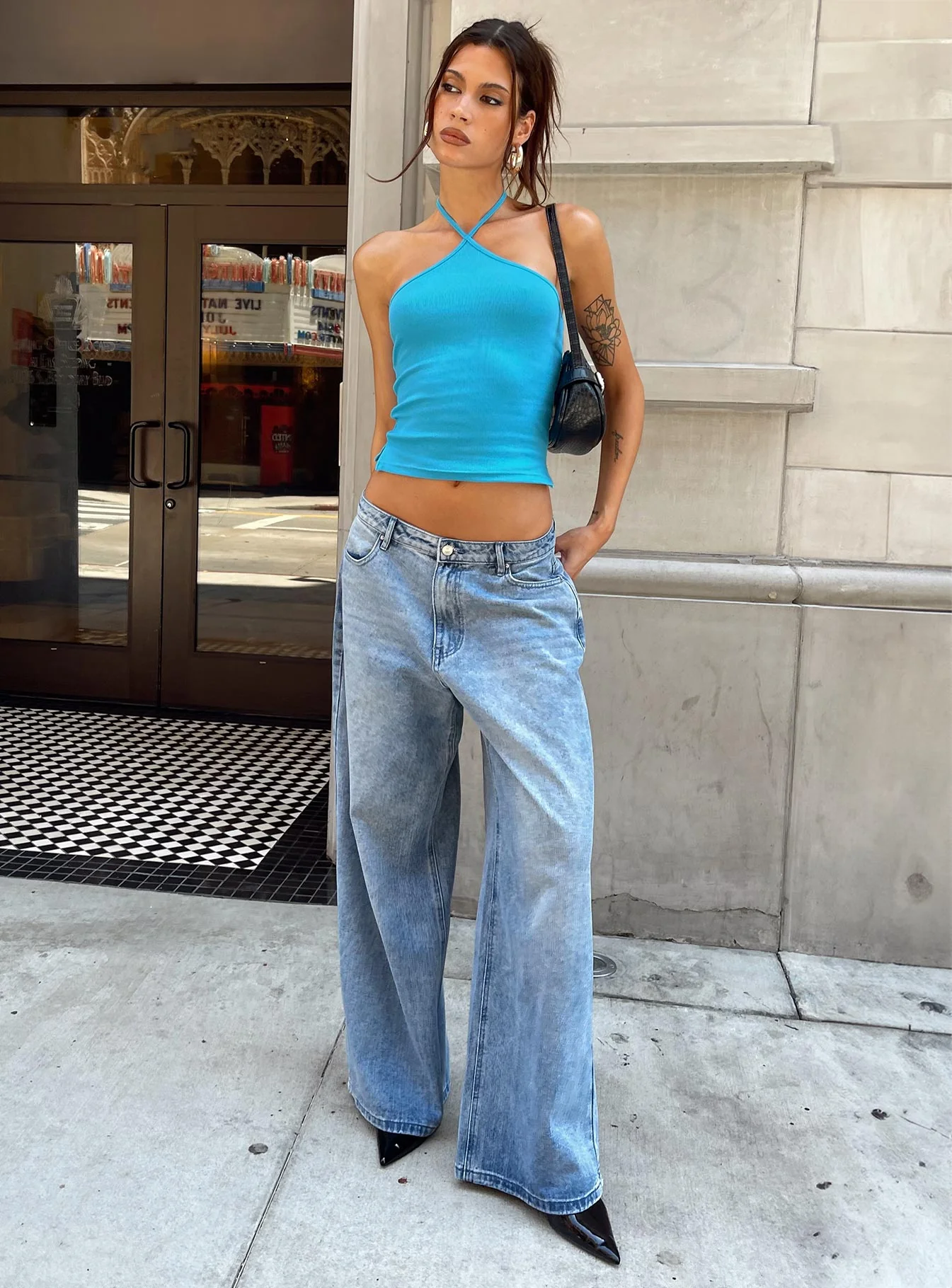 Naylor Mid Rise Wide Leg Jeans Light Blue Wash