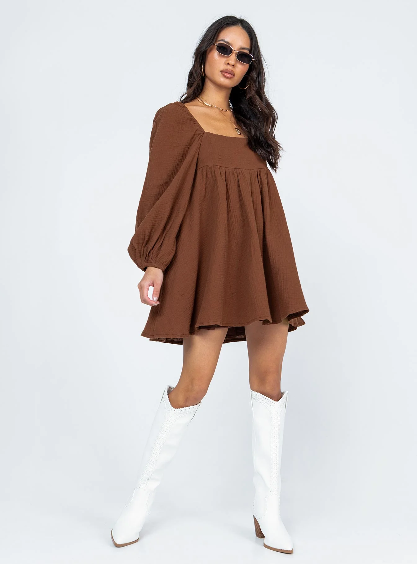 Lorna Long Sleeve Mini Dress Brown