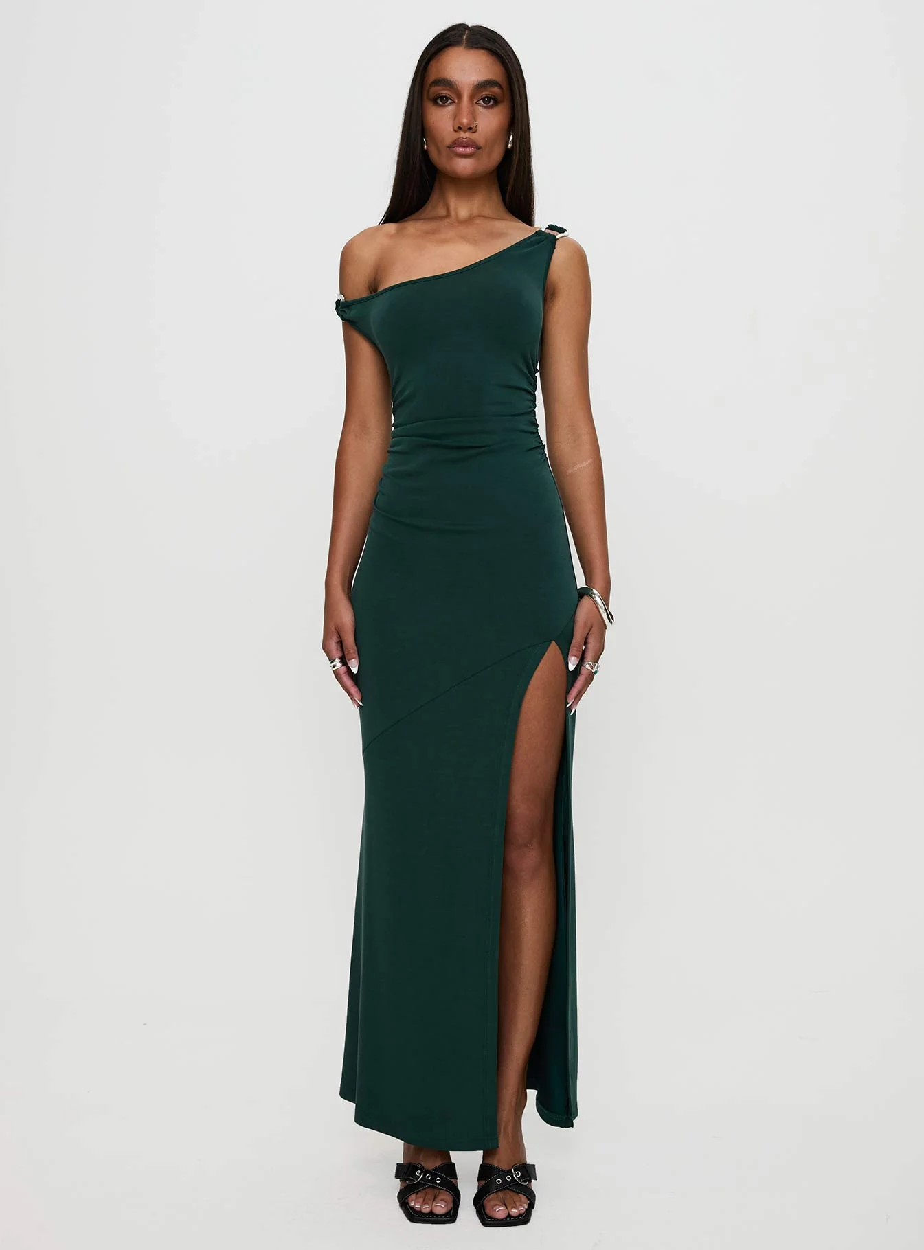 Rios One Shoulder Maxi Dress Green
