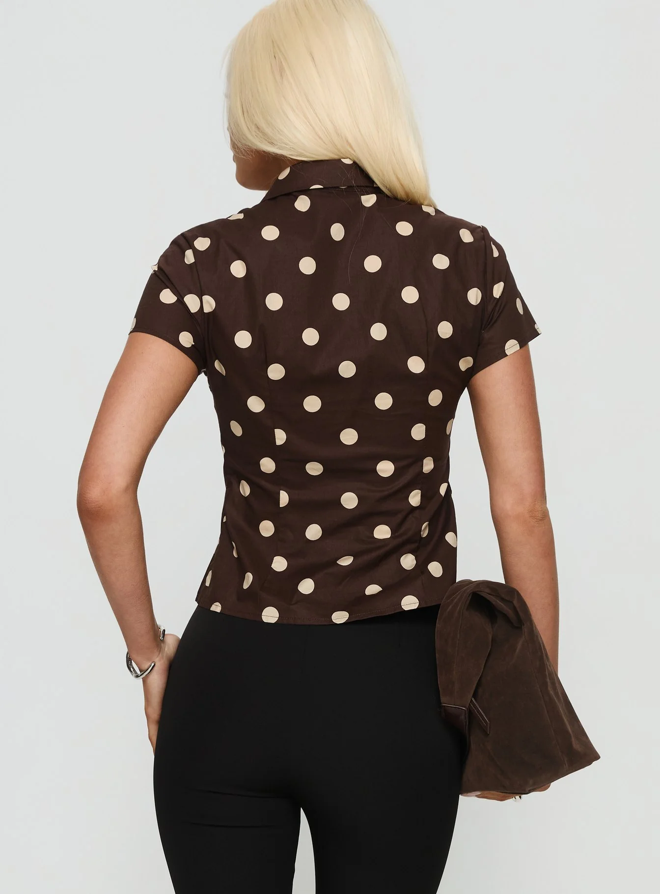Lift Off Button Up Top Choc / Lemon Polka