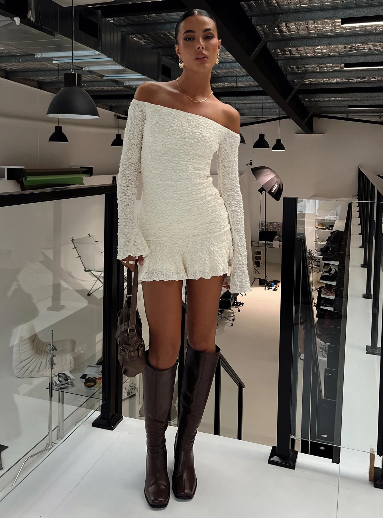 Vancesca Long Sleeve Mini Dress Cream