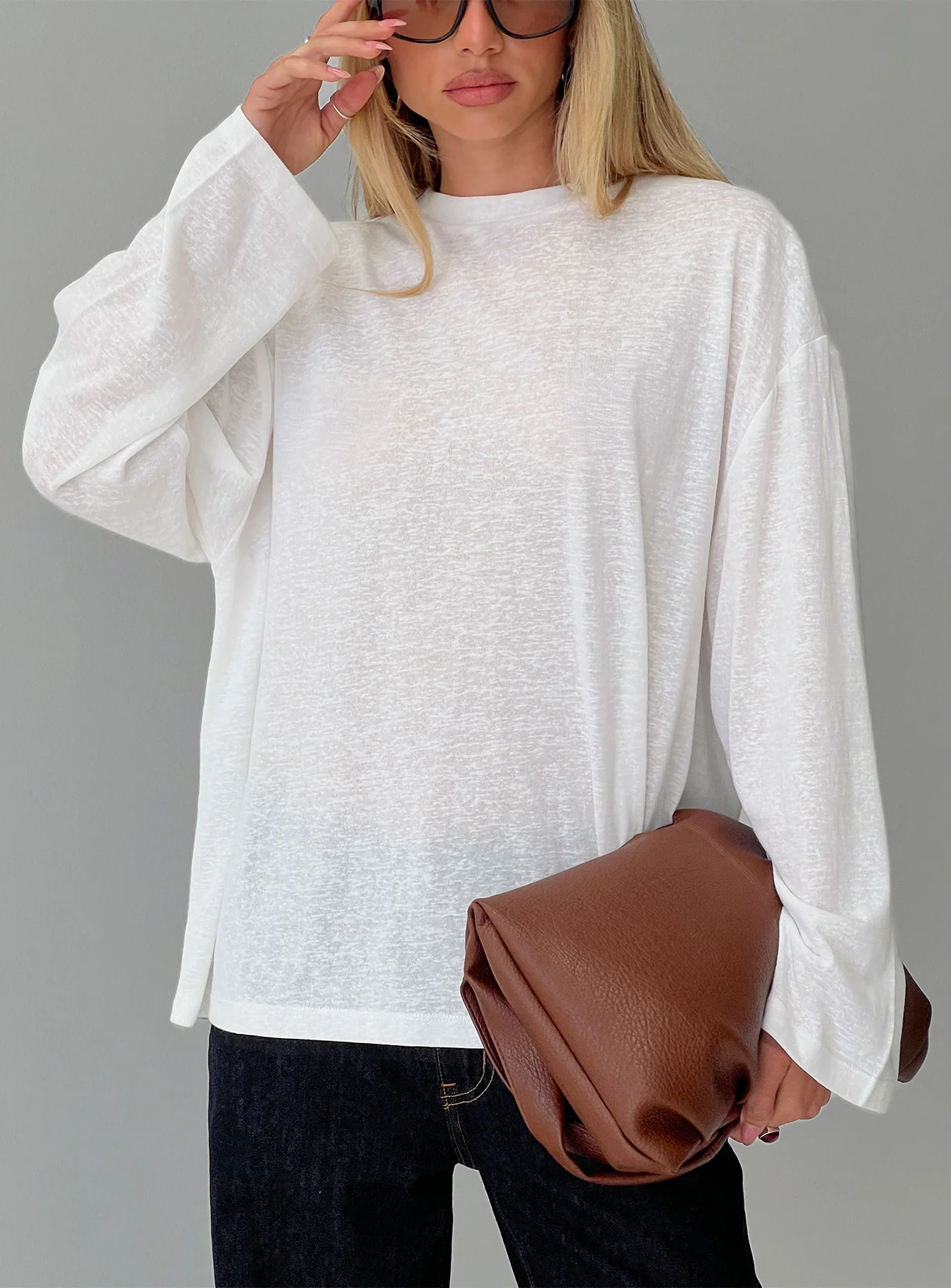 Zaydee Oversized Long Sleeve Top White