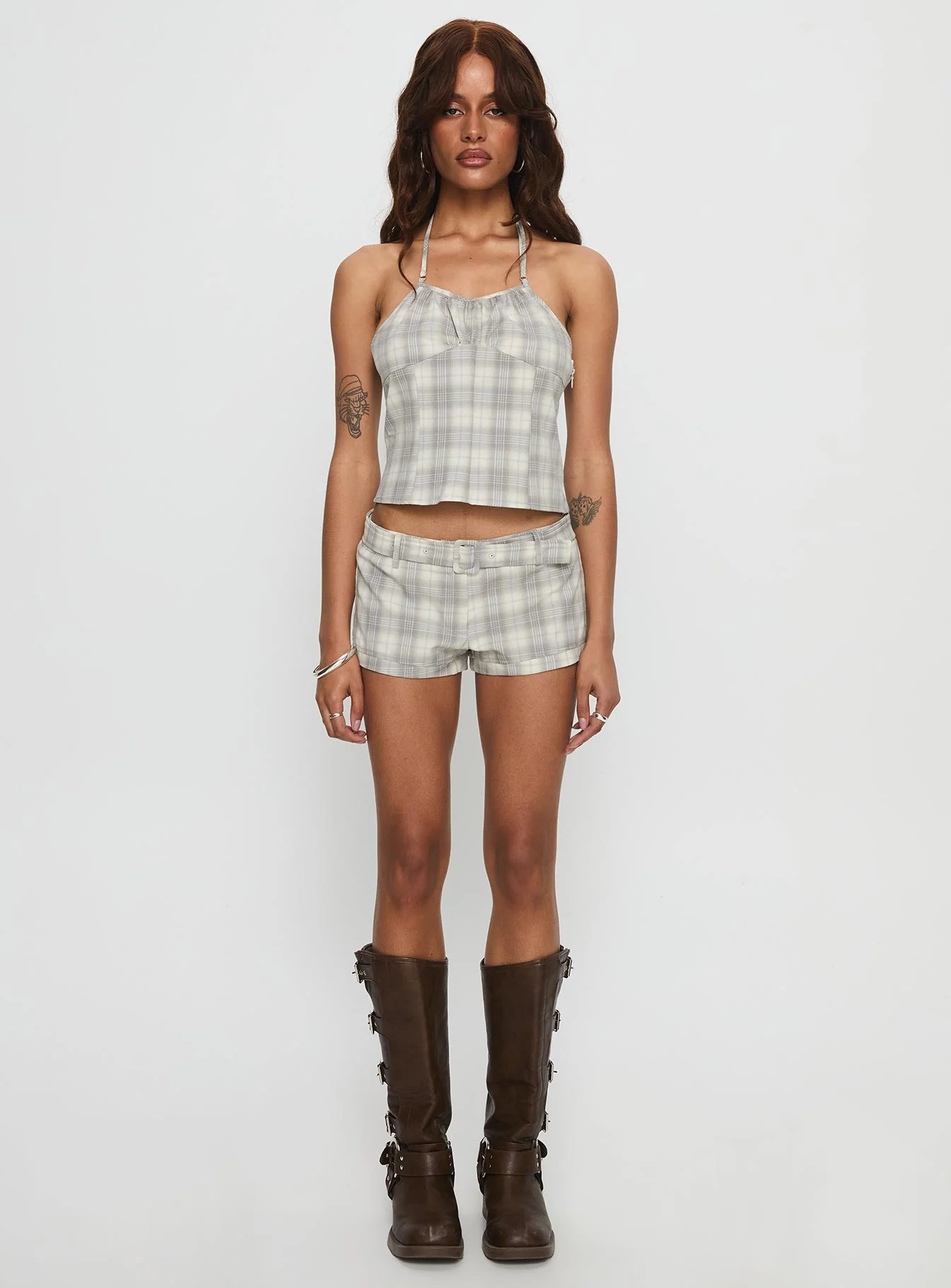 Afterglow Mini Shorts Smoke Plaid