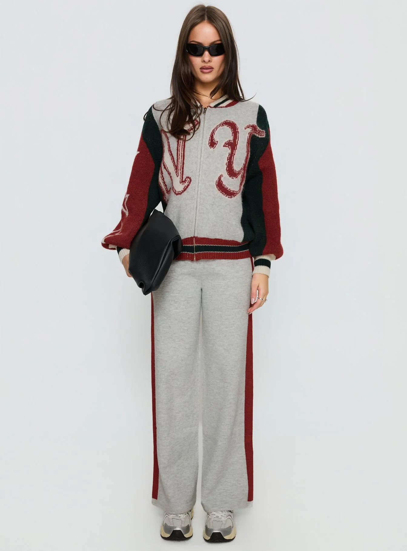 Brandyce Straight Leg Knit Pants Grey / Red