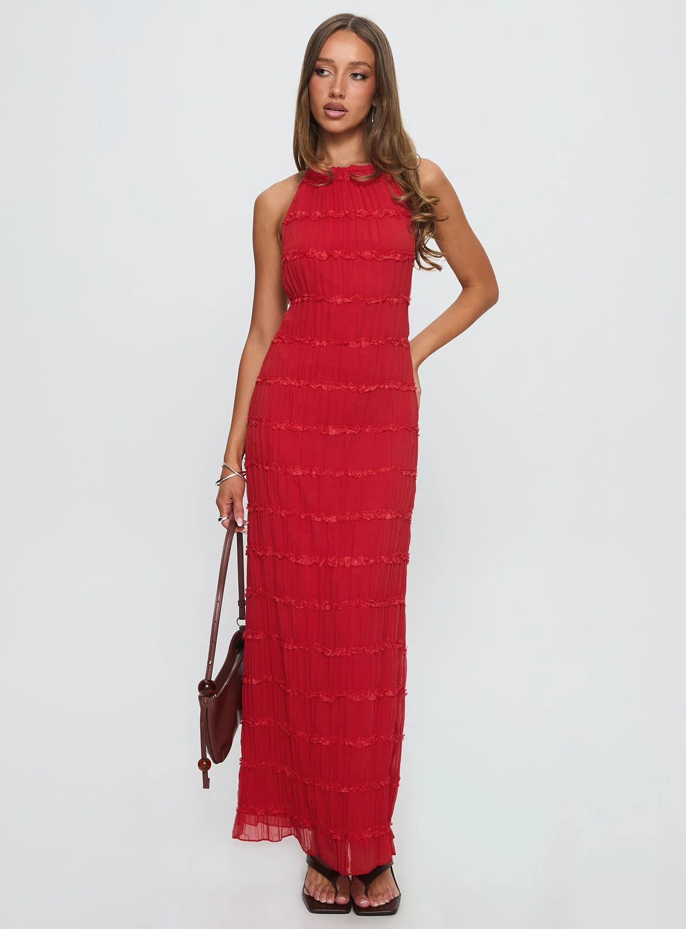 Klarissa Halter Maxi Dress Red