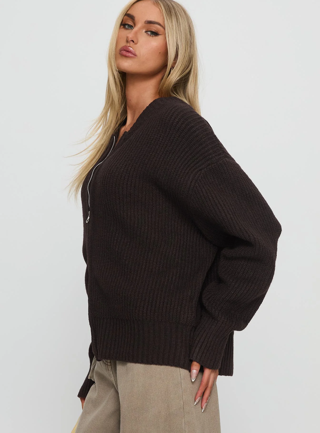 Lexene Zip Through Jumper Chocolate
