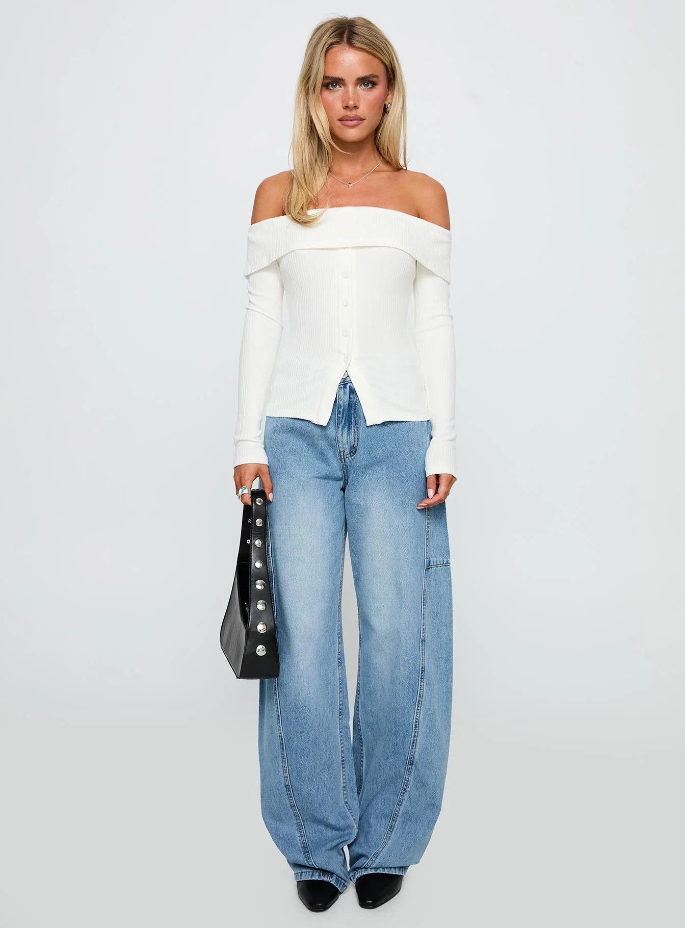 Dusk Dipped Off Shoulder Top White