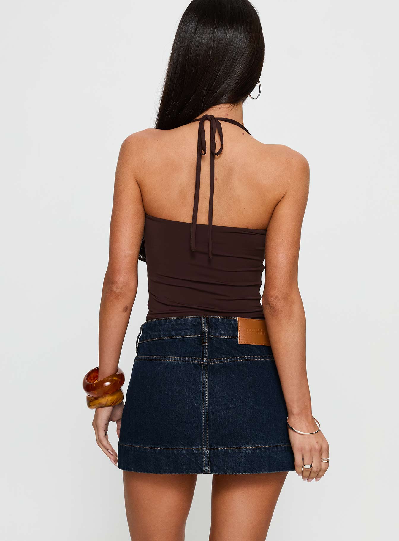 Warna Low Rise Denim Mini Skirt Dark Wash