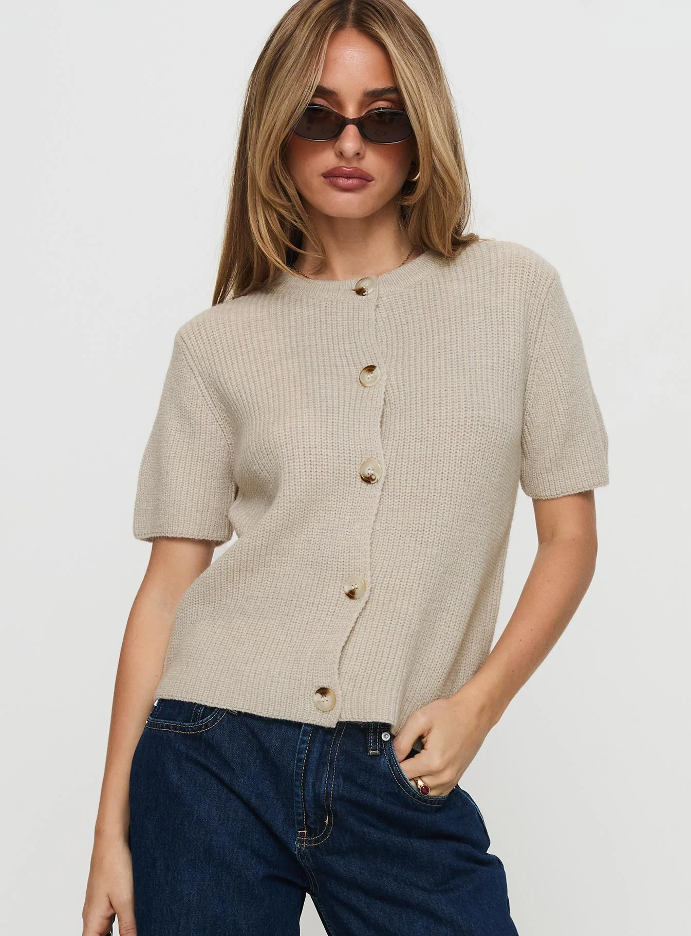 Wait A Lifetime Short Sleeve Cardigan Beige