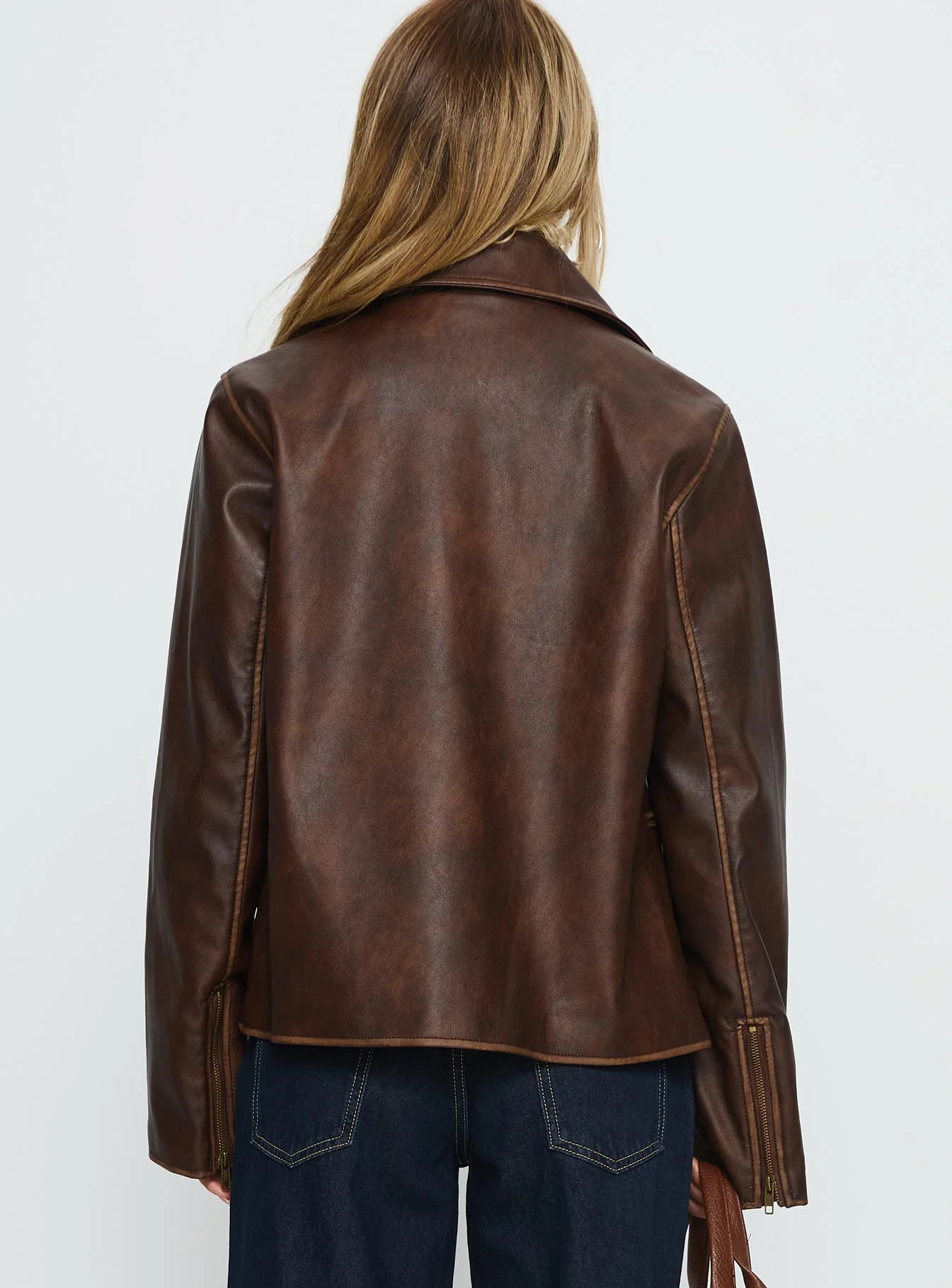Vyolette Faux Leather Collared Jacket Washed Brown