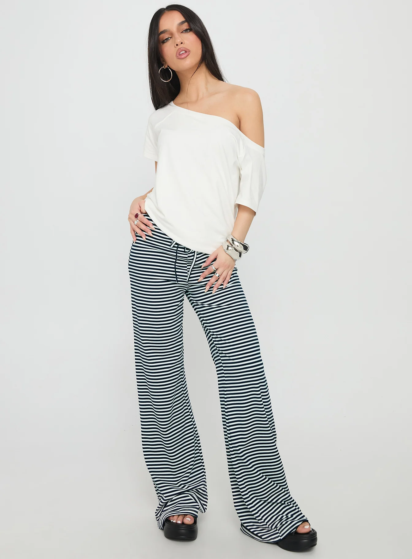 Alfreda Jersey Pants Navy Stripe
