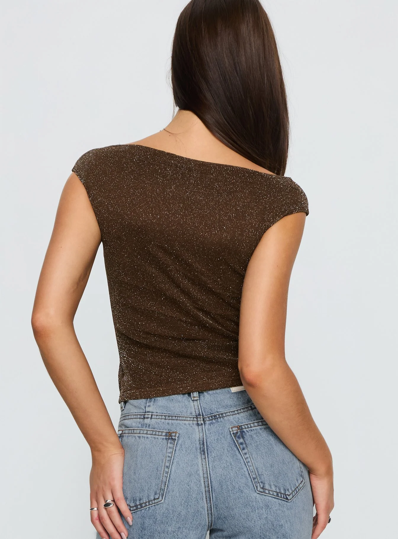 Cheirosa Off Shoulder Top Brown Shimmer