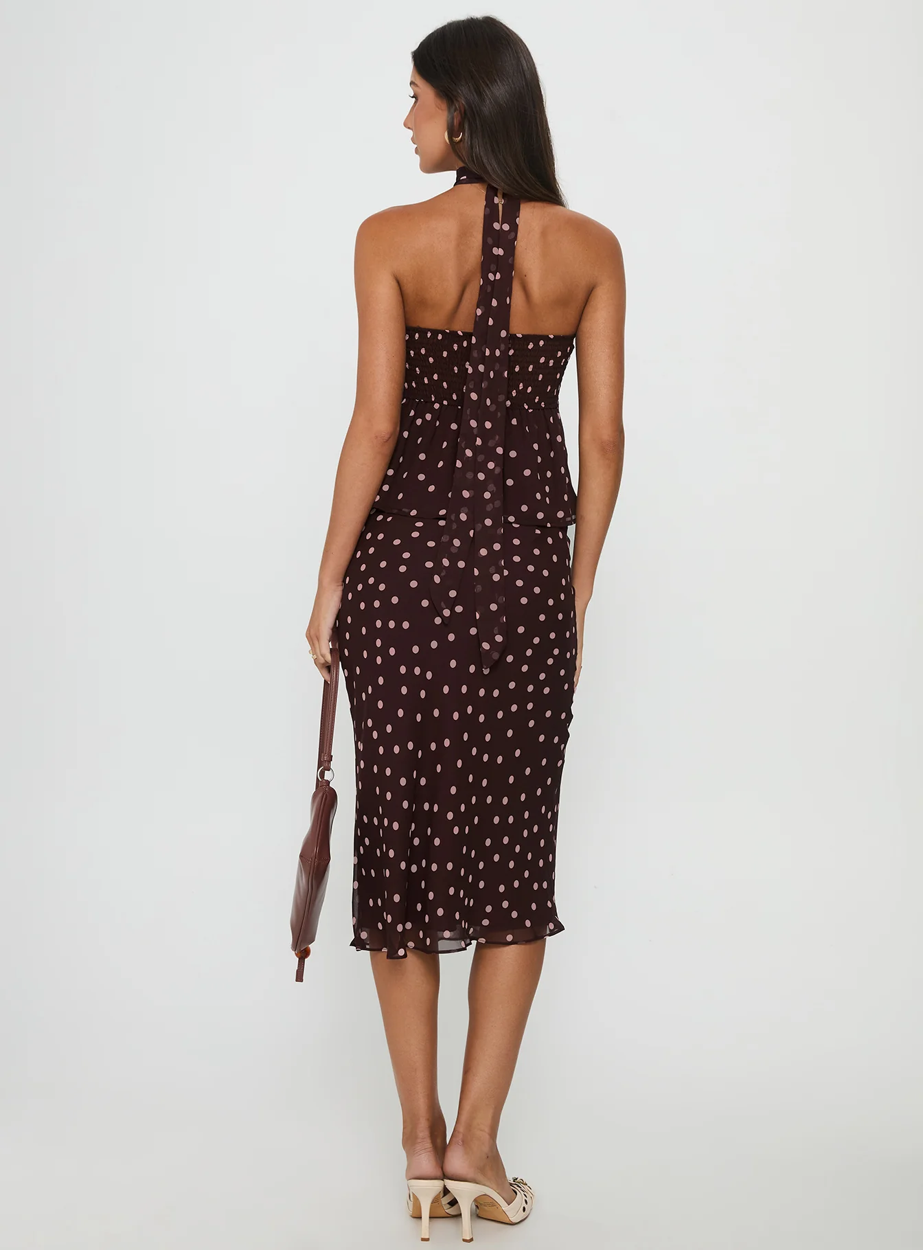 Sydni Midi Bias Cut Skirt Chocolate / Pink Polka