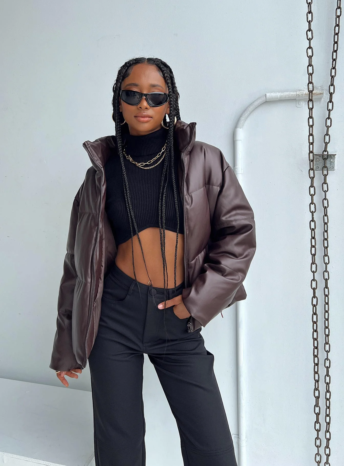 Thyne Quilted Puffer Jacket Brown