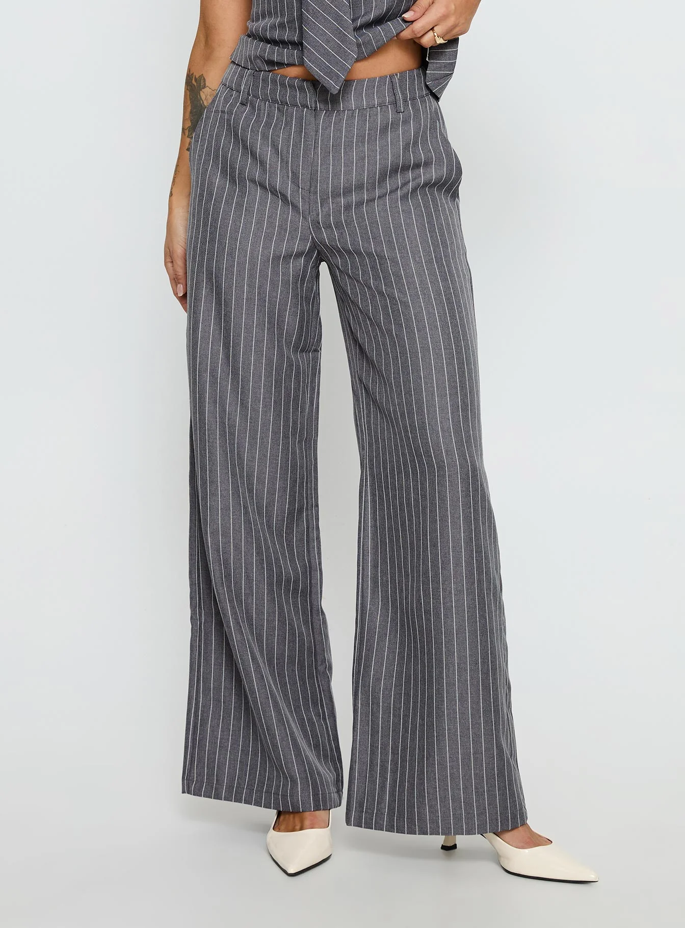 Uvelia Tailored Pants Grey Pinstripe