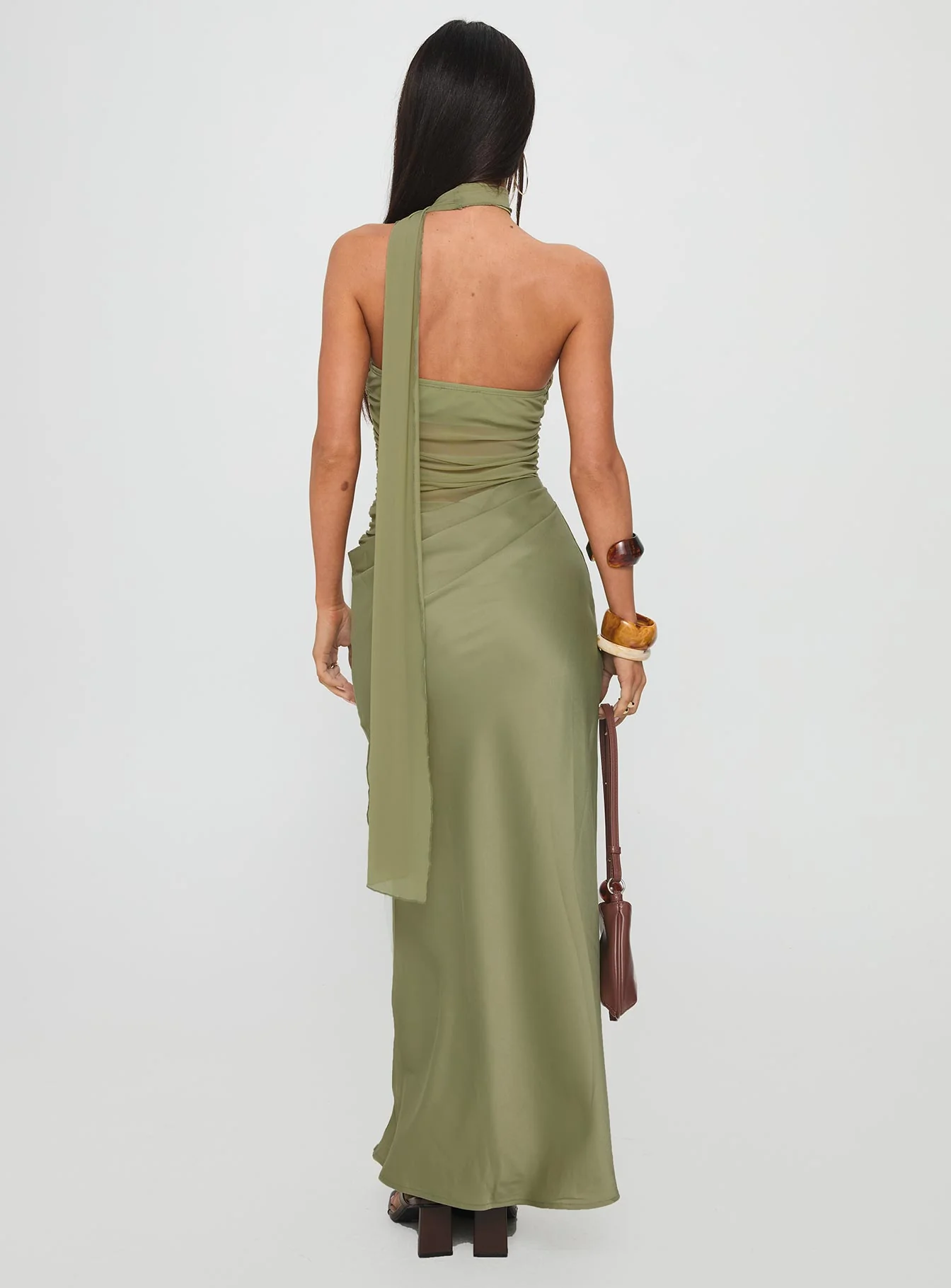 Indiara Halter Mesh Maxi Dress Green