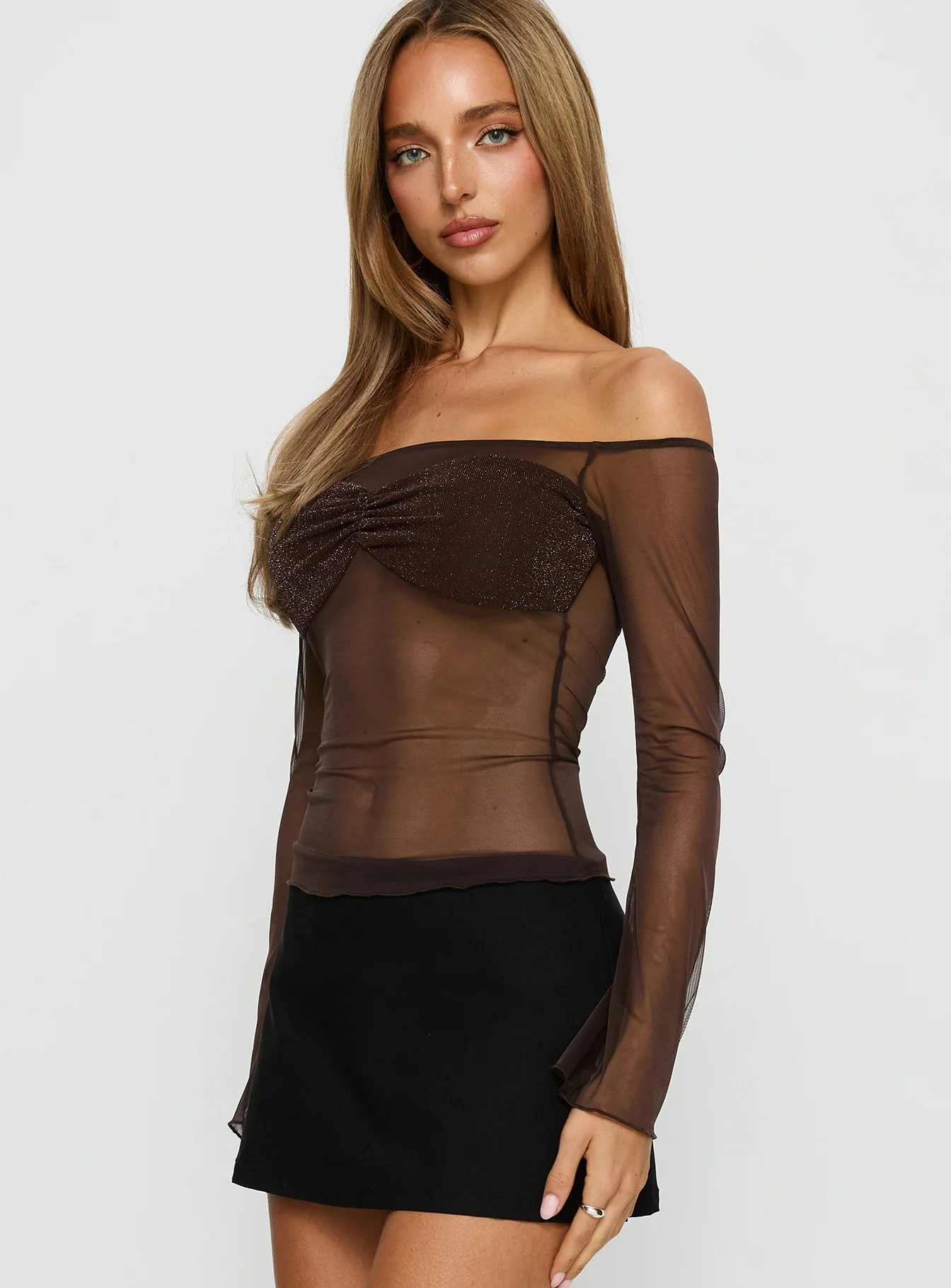 Jahnessa Sheer Long Sleeve Top Chocolate