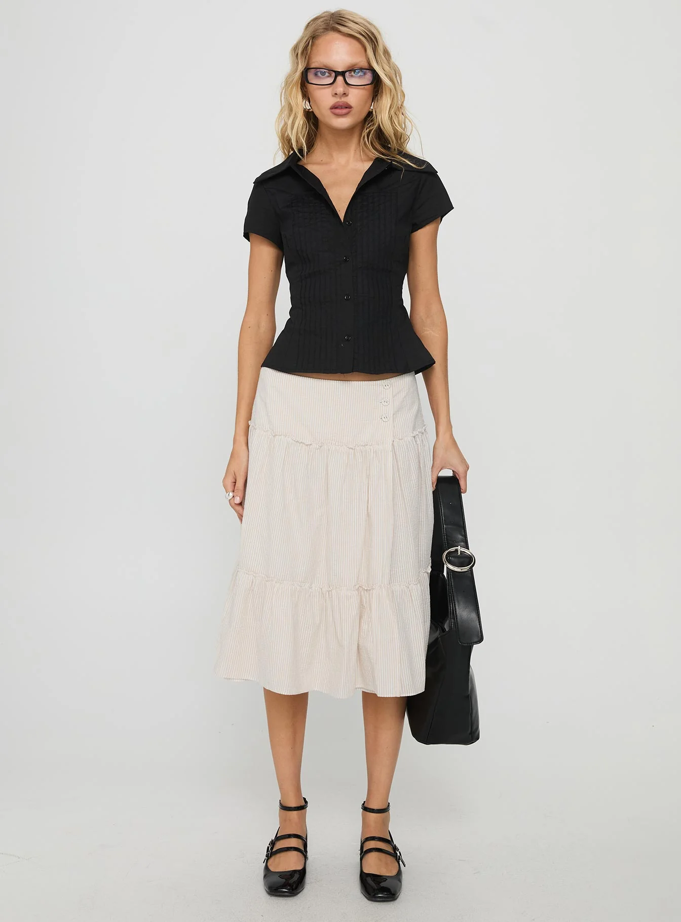Cascades Low Rise Midi Skirt Beige / White Stripe