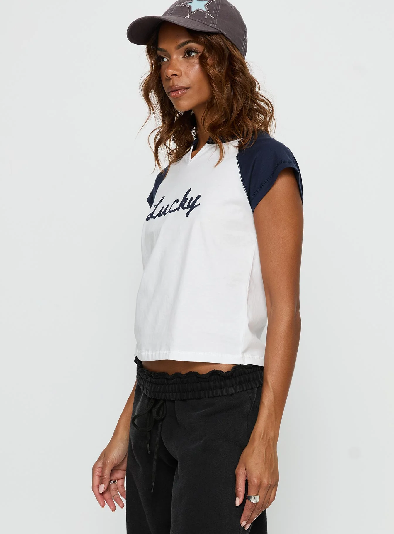 Southern Charm Graphic Baby Tee Navy / White