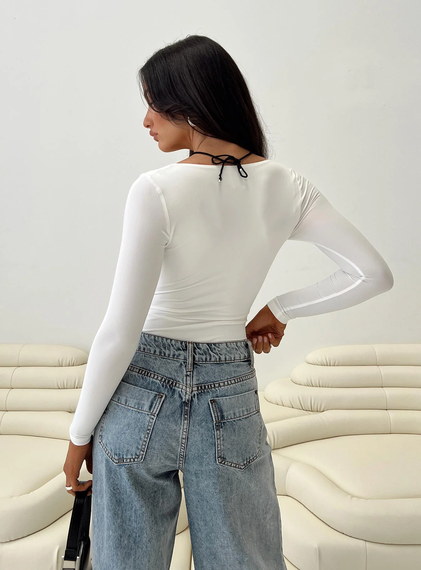 Zalin Long Sleeve Bodysuit White