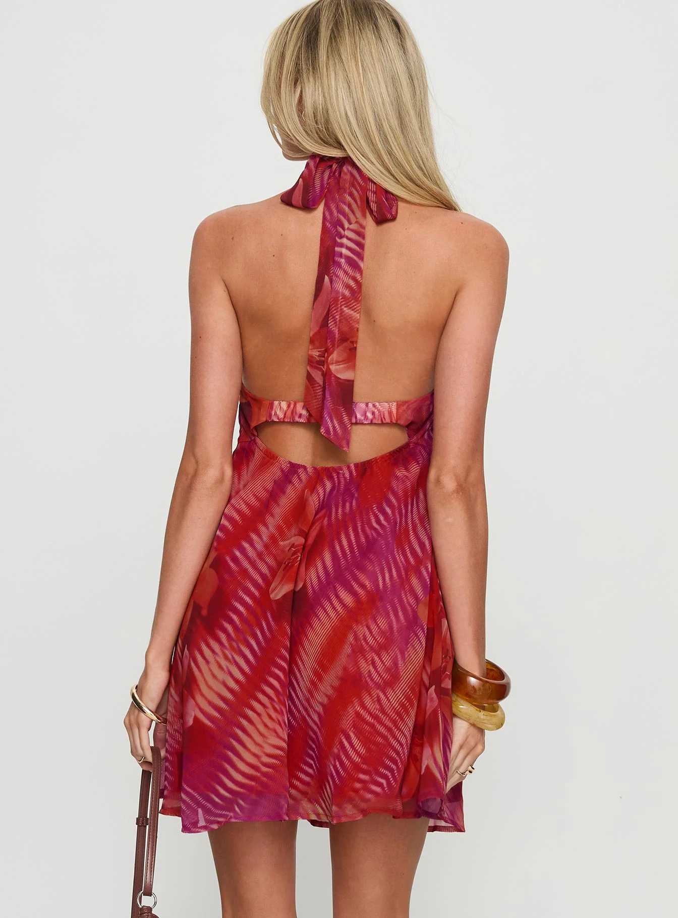 Magica Halter Keyhole Mini Dress Red Floral