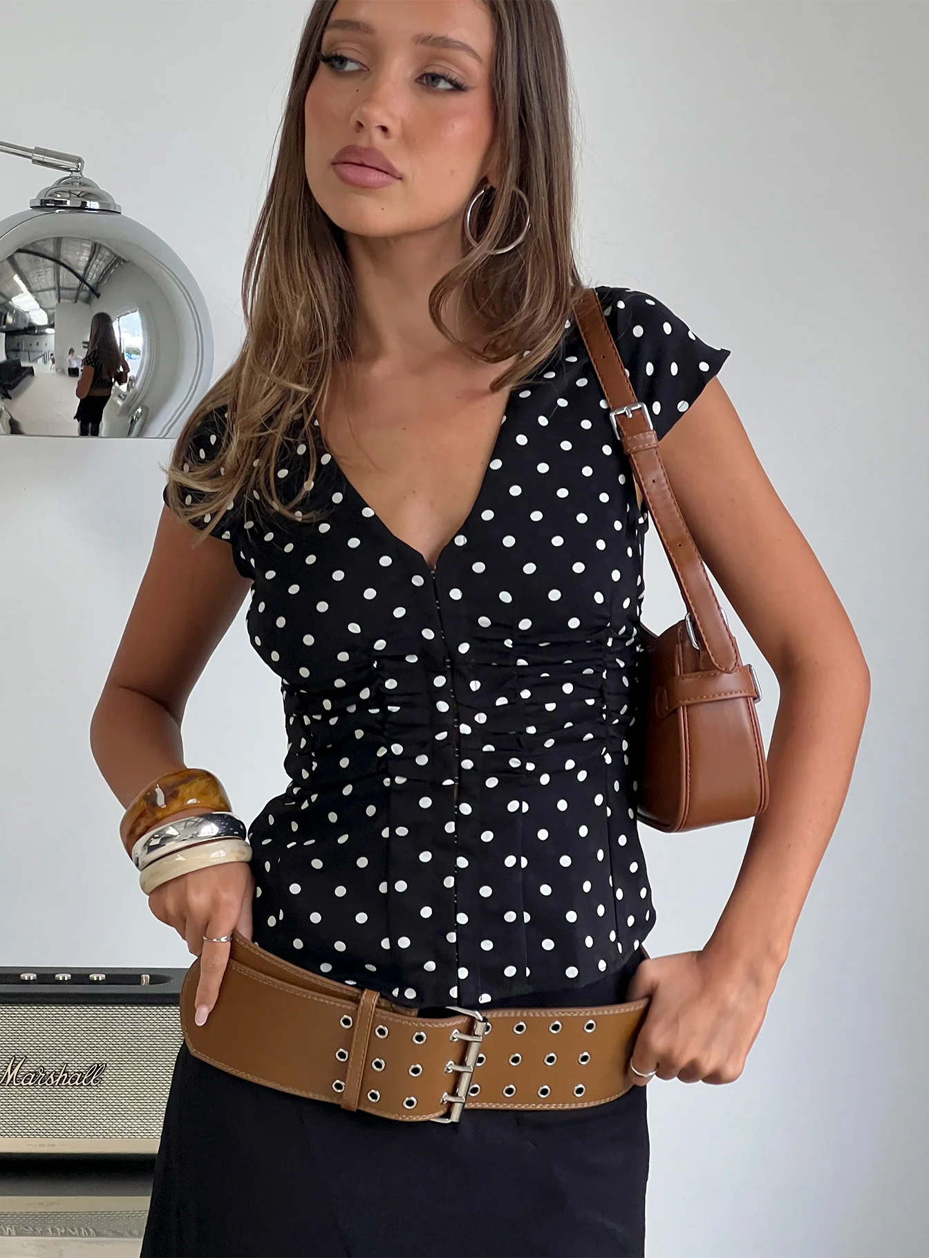 Indulgence Corset Top Black Polka