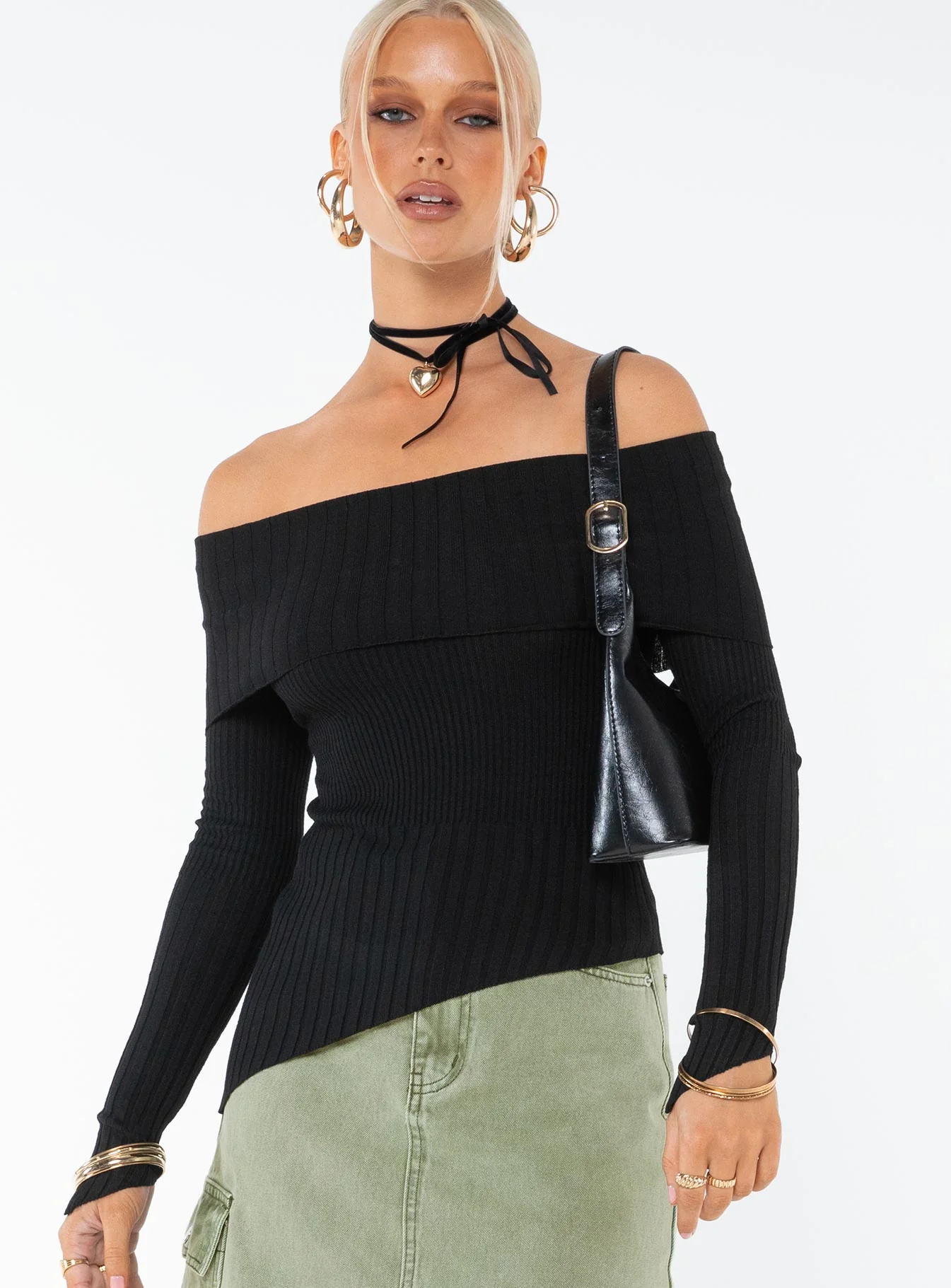 Wyandra Off The Shoulder Knit Sweater Black
