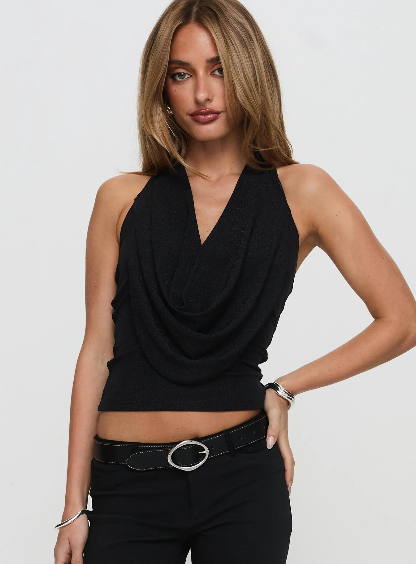 Camera Flash Halter Top Black Glitter