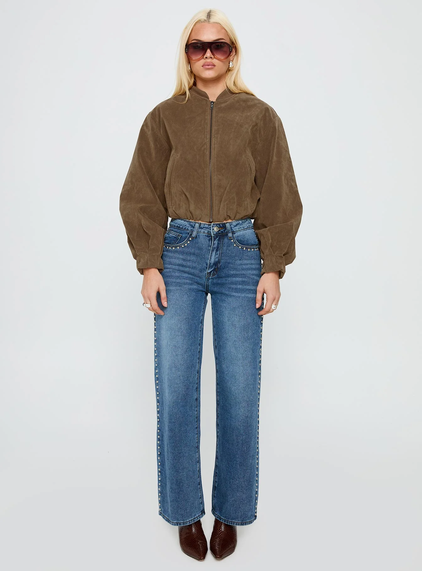 Mastery Faux Suede Bomber Jacket Brown