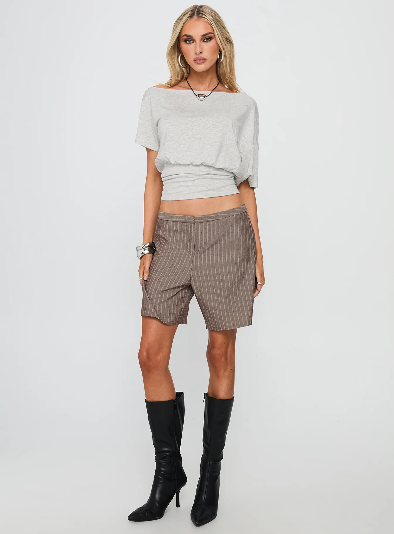 Ashlinn Off Shoulder Drapey Top Grey